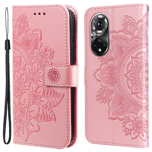 For Huawei nova 9 Pro/Honor 50 Pro Wallet Style Full Coverage Case Flower Imprinting Magnetic Closing Leather Phone Shell with Stand