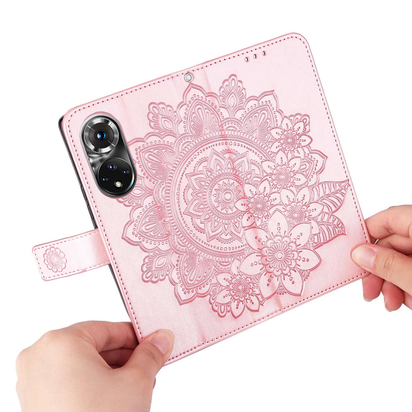 For Huawei nova 9 Pro/Honor 50 Pro Wallet Style Full Coverage Case Flower Imprinting Magnetic Closing Leather Phone Shell with Stand
