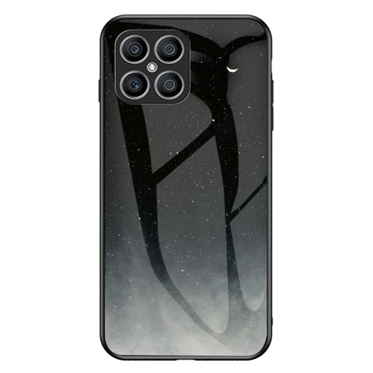 For Honor X8 Cellphone Shell Starry Sky Pattern Tempered Glass Back+Hard PC+TPU Protective Cover
