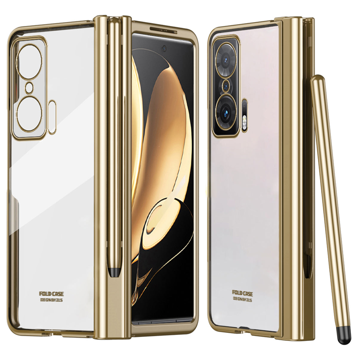 For Honor Magic V Tempered Glass Film Phone Cover Pen Slot Hinge Electroplating Folding PC Case with Stylus Pen