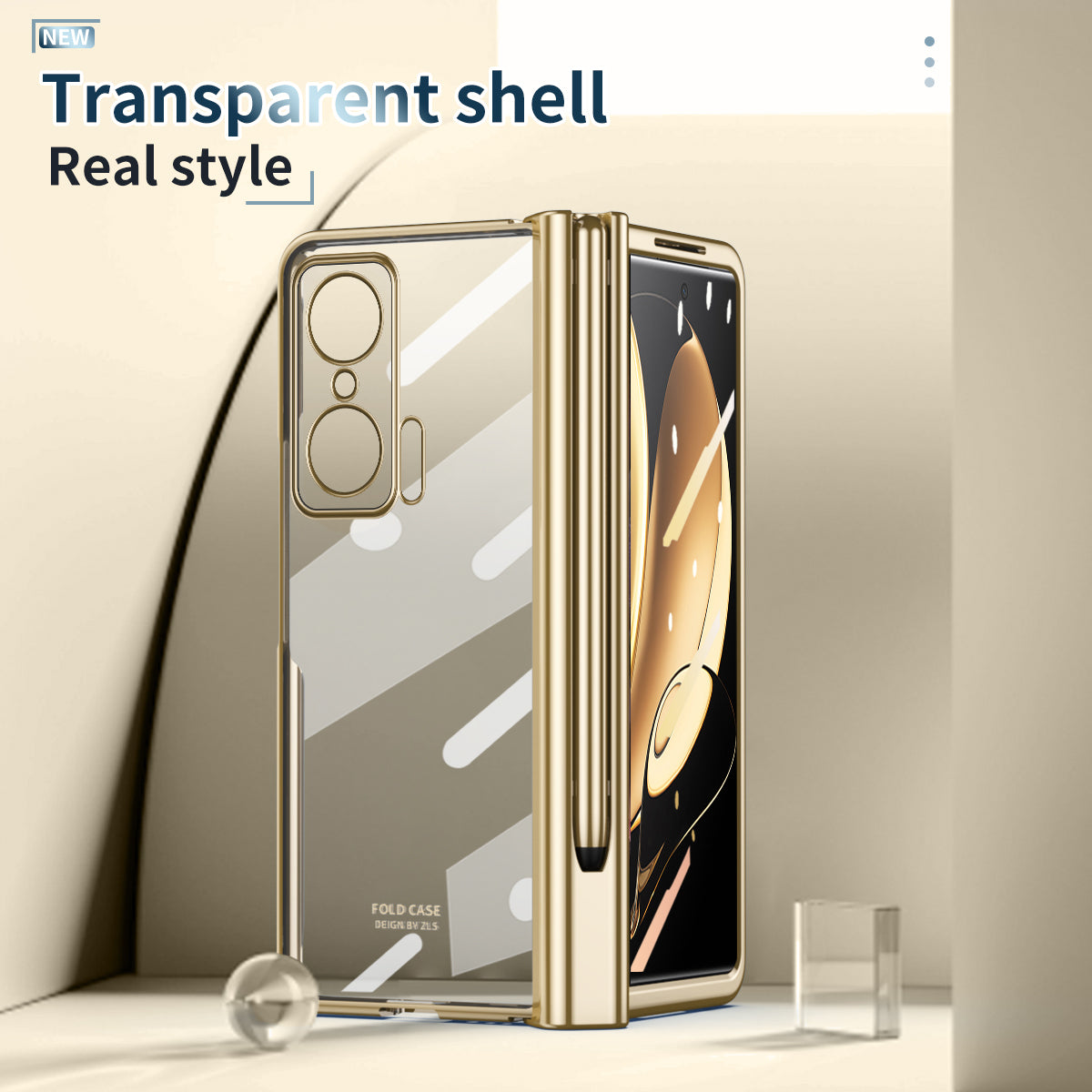 For Honor Magic V Tempered Glass Film Phone Cover Pen Slot Hinge Electroplating Folding PC Case with Stylus Pen