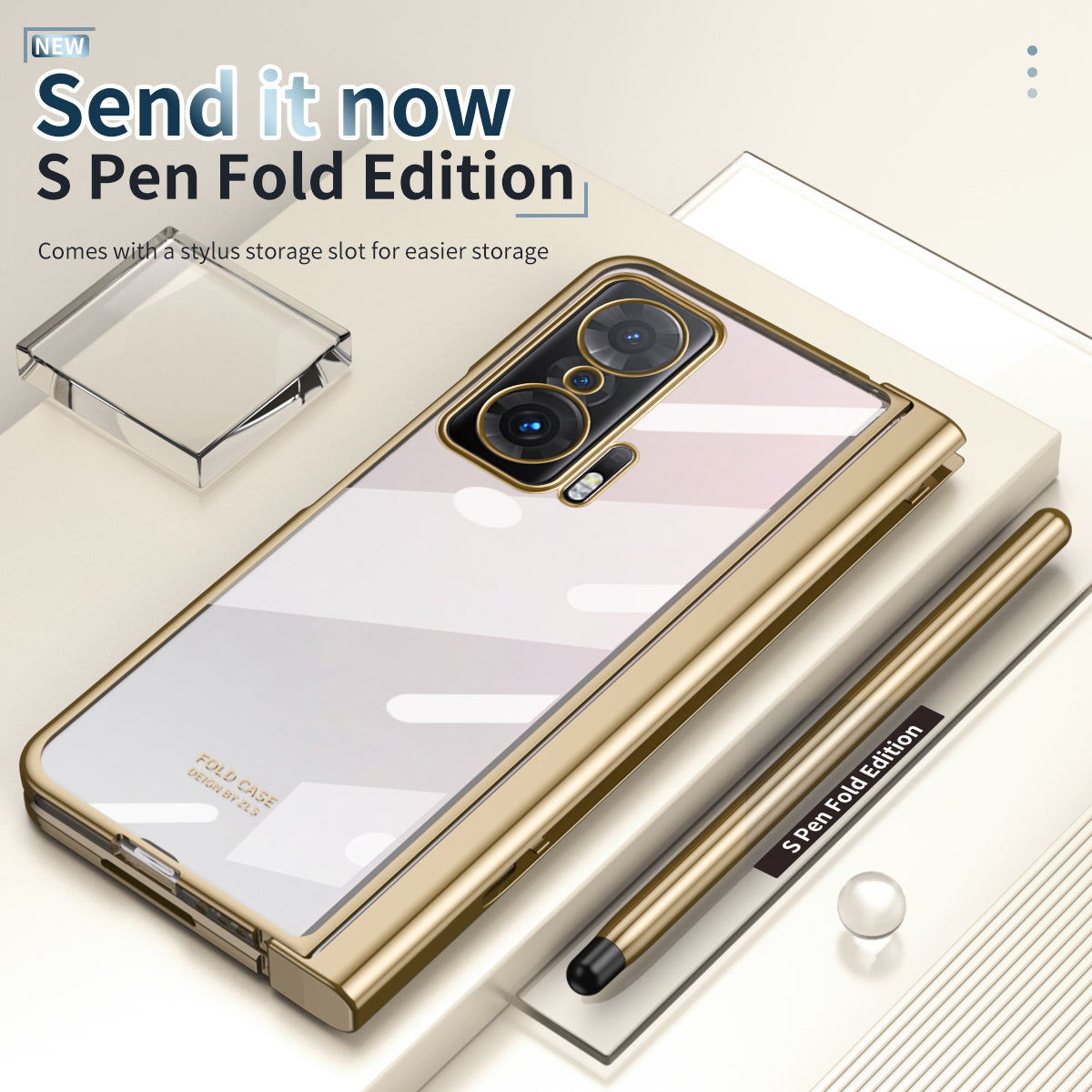 For Honor Magic V Tempered Glass Film Phone Cover Pen Slot Hinge Electroplating Folding PC Case with Stylus Pen