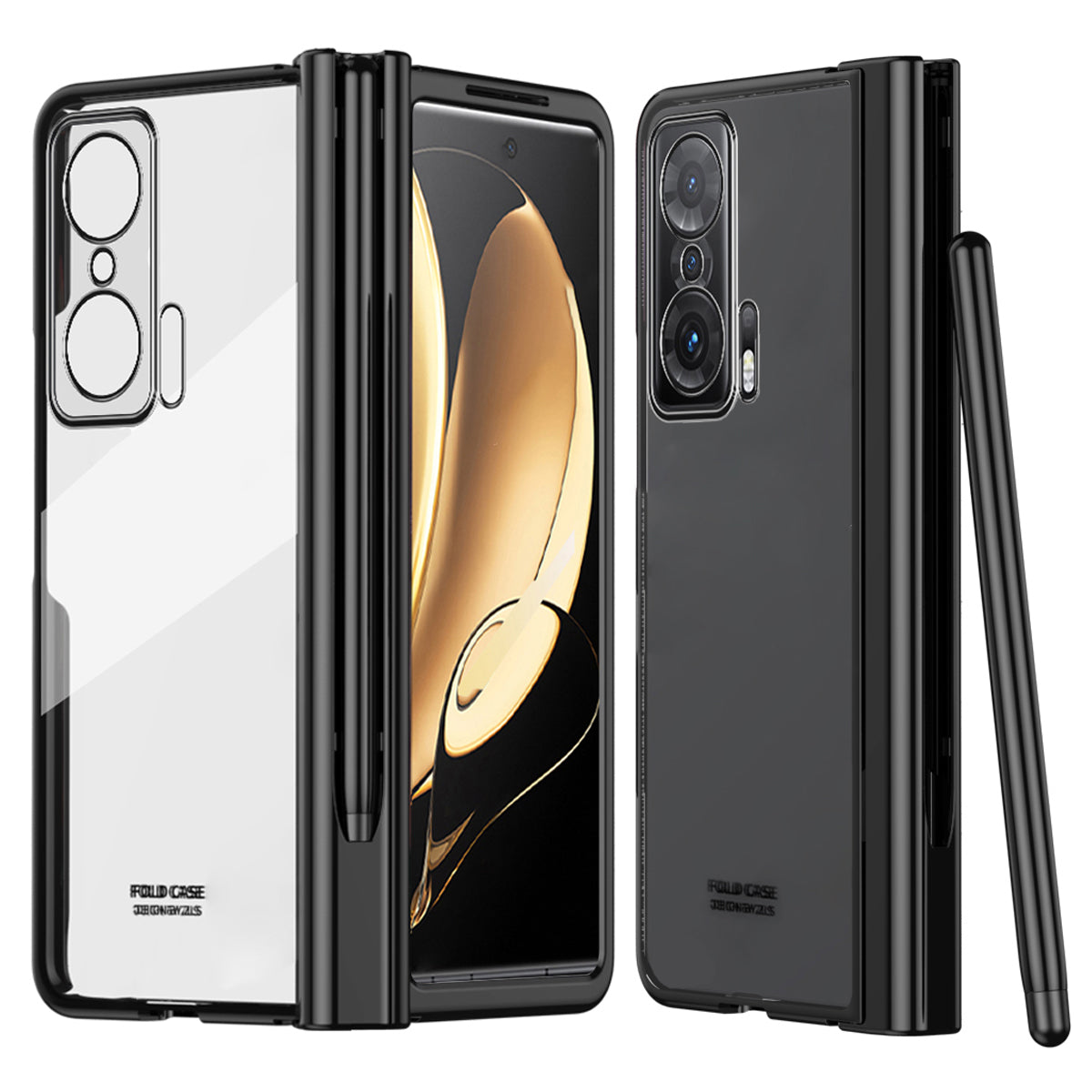 For Honor Magic V Tempered Glass Film Phone Cover Pen Slot Hinge Electroplating Folding PC Case with Stylus Pen