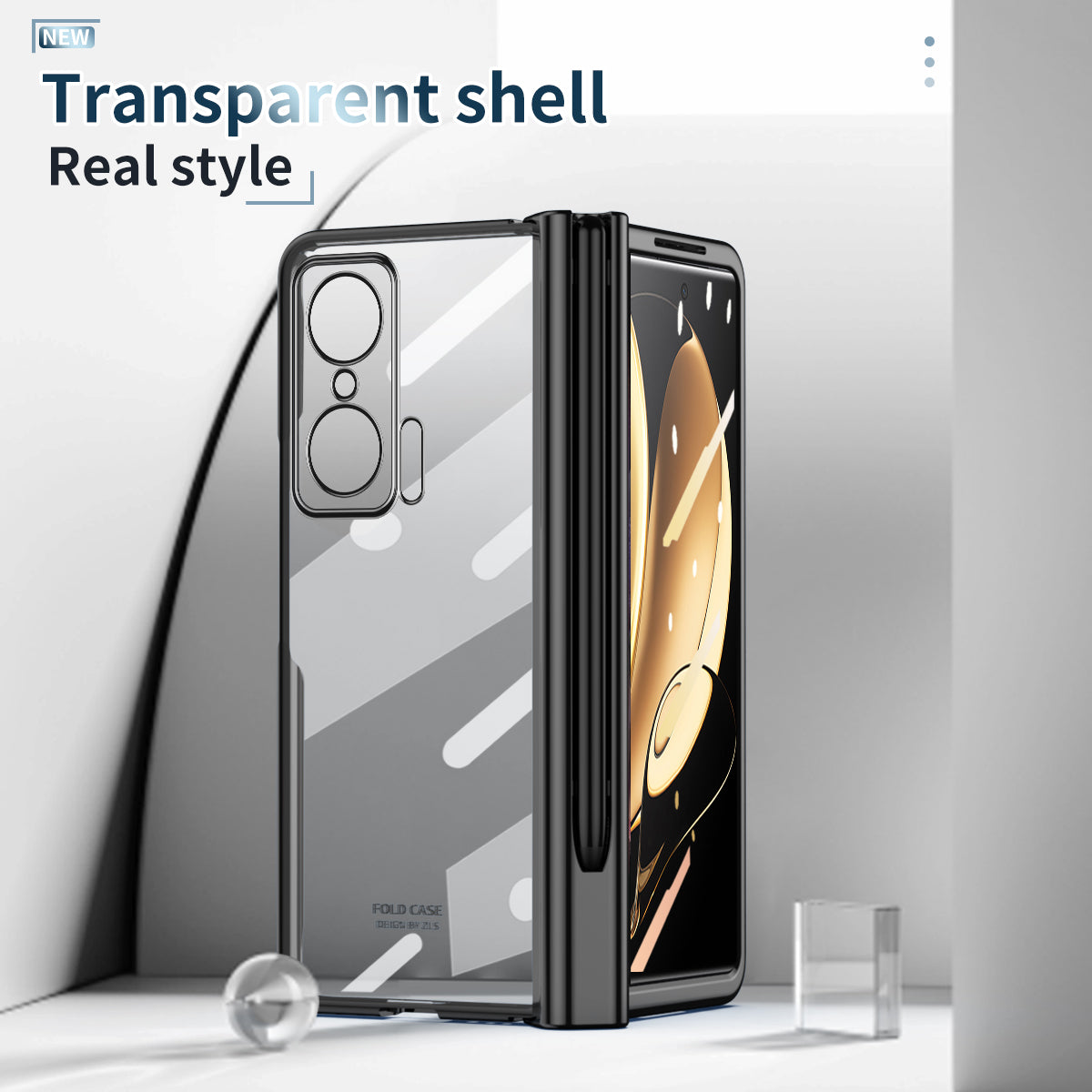 For Honor Magic V Tempered Glass Film Phone Cover Pen Slot Hinge Electroplating Folding PC Case with Stylus Pen