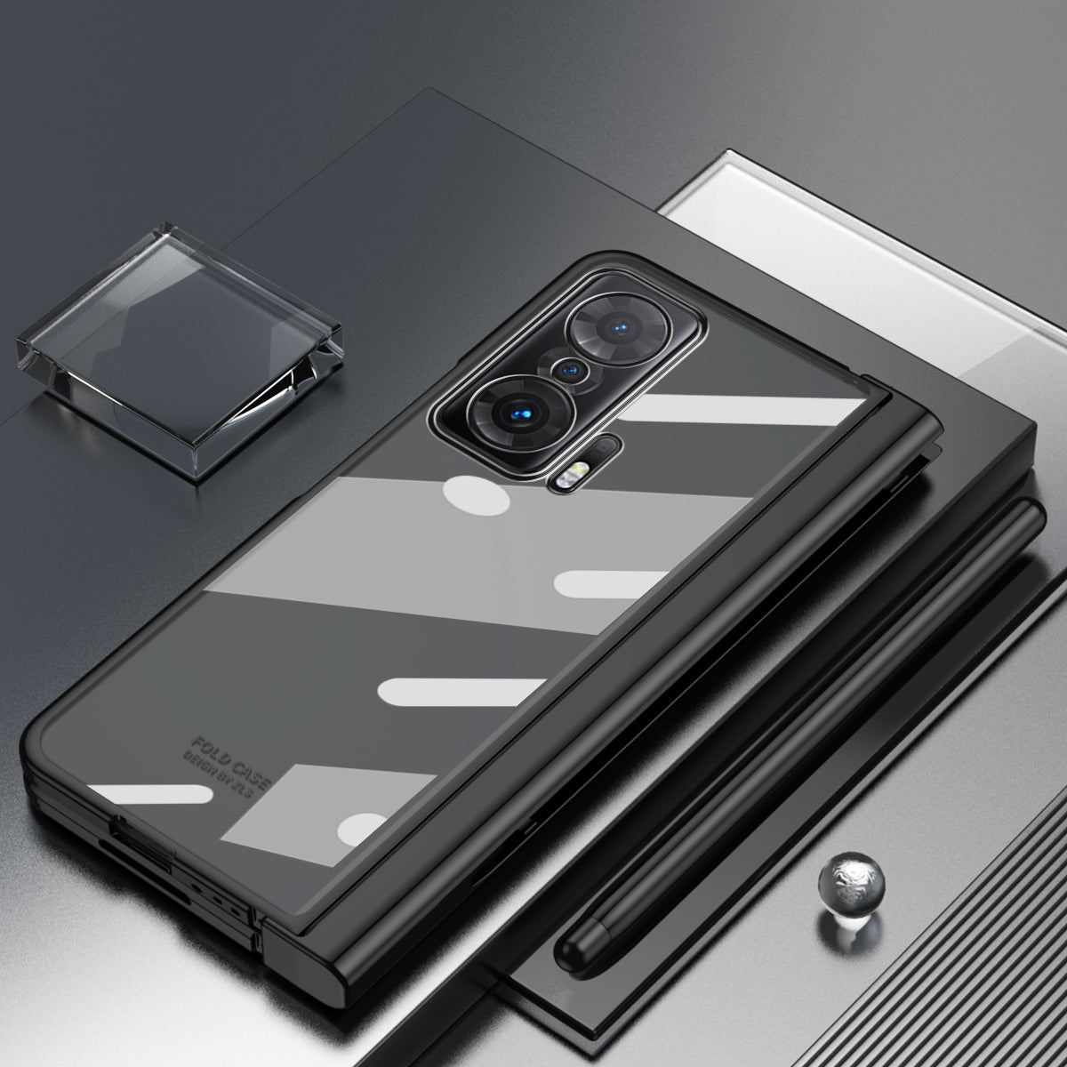 For Honor Magic V Tempered Glass Film Phone Cover Pen Slot Hinge Electroplating Folding PC Case with Stylus Pen