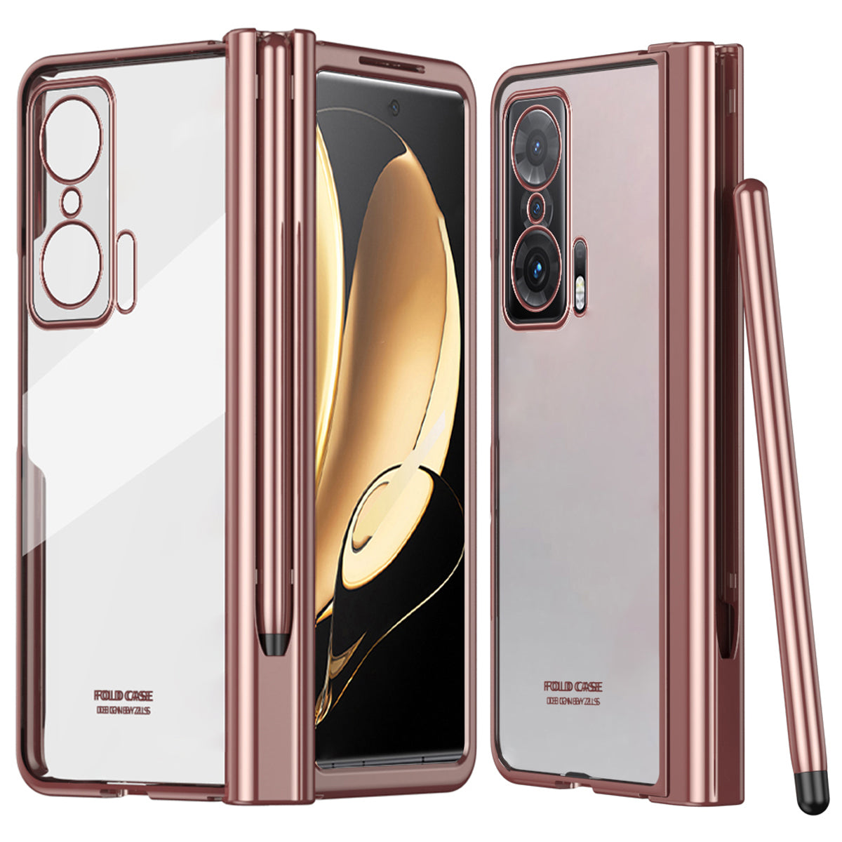 For Honor Magic V Tempered Glass Film Phone Cover Pen Slot Hinge Electroplating Folding PC Case with Stylus Pen