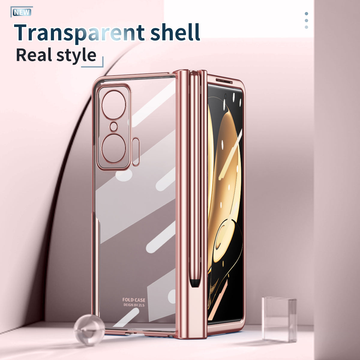 For Honor Magic V Tempered Glass Film Phone Cover Pen Slot Hinge Electroplating Folding PC Case with Stylus Pen