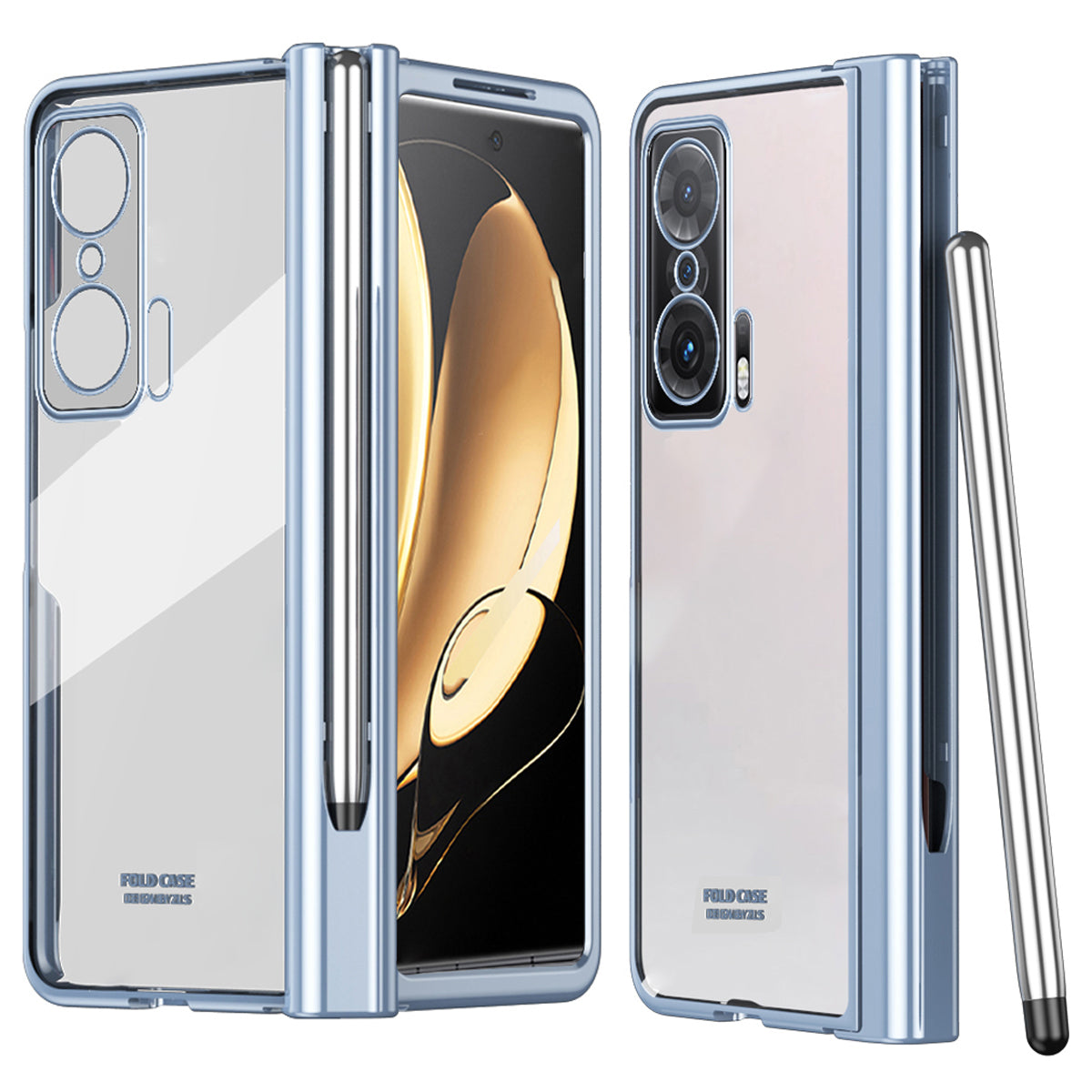 For Honor Magic V Tempered Glass Film Phone Cover Pen Slot Hinge Electroplating Folding PC Case with Stylus Pen