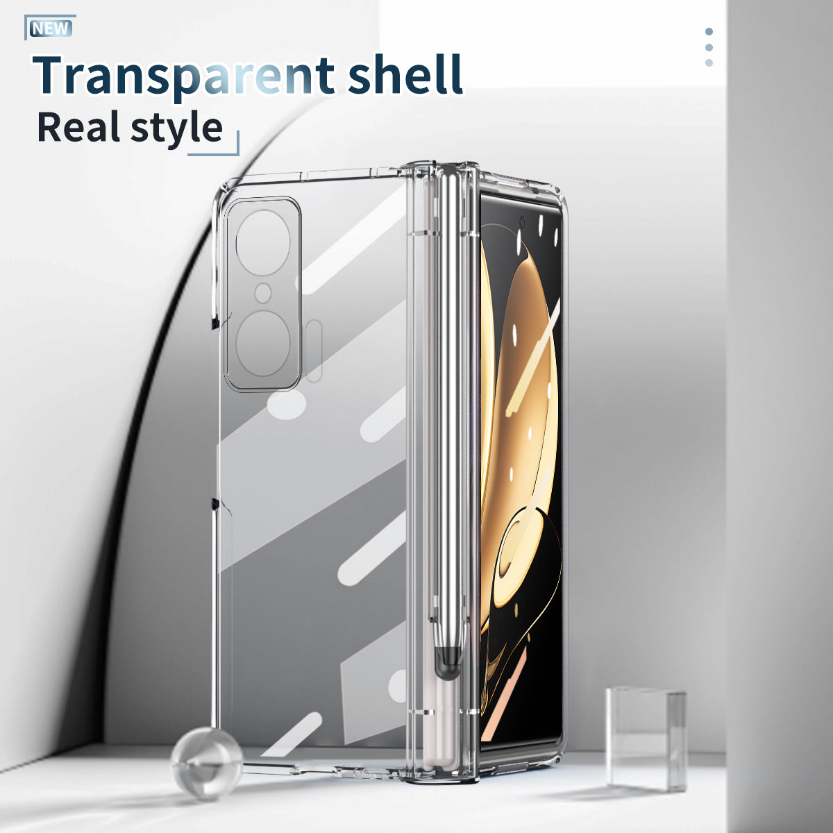 For Honor Magic V Tempered Glass Film Phone Cover Pen Slot Hinge Electroplating Folding PC Case with Stylus Pen