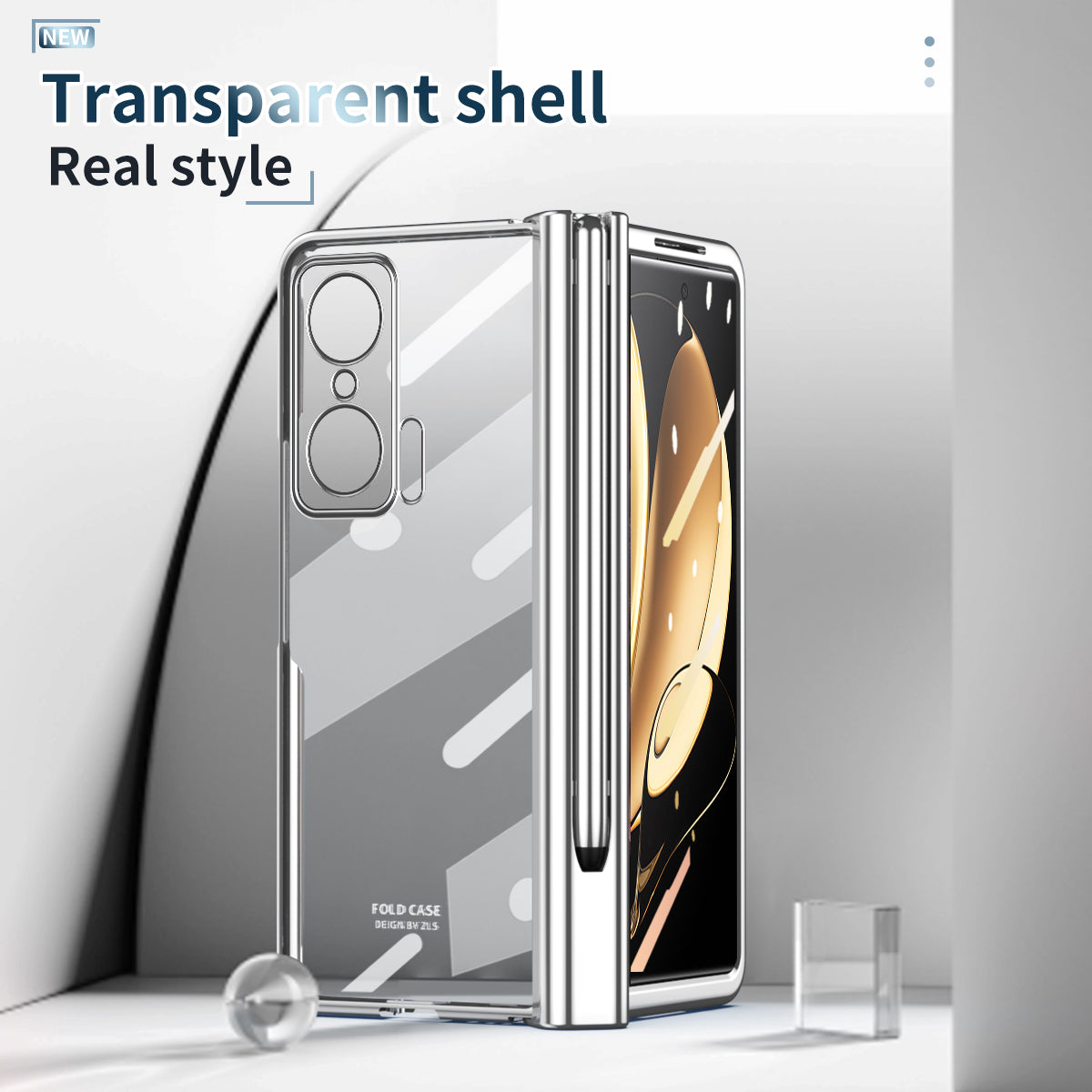 For Honor Magic V Tempered Glass Film Phone Cover Pen Slot Hinge Electroplating Folding PC Case with Stylus Pen