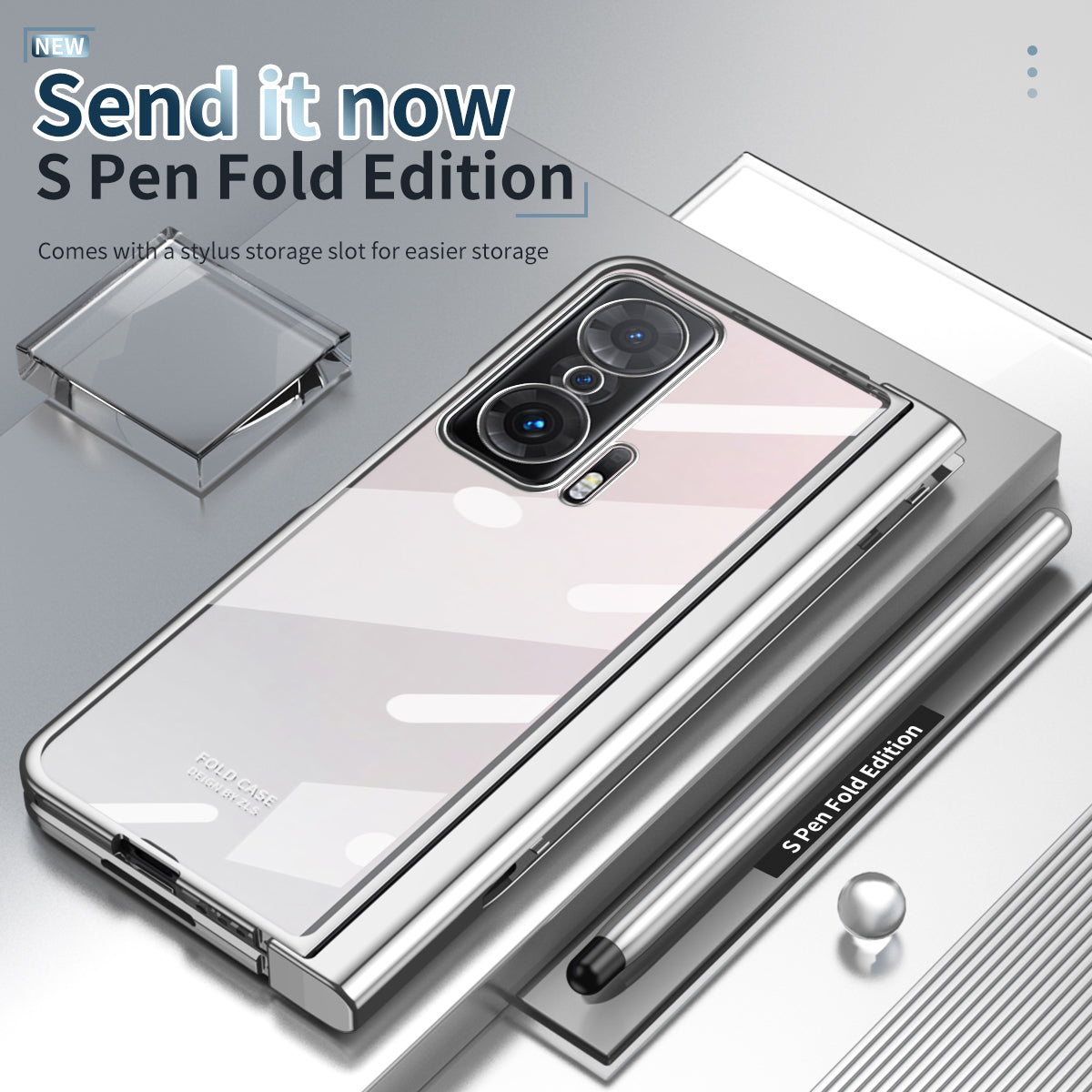 For Honor Magic V Tempered Glass Film Phone Cover Pen Slot Hinge Electroplating Folding PC Case with Stylus Pen