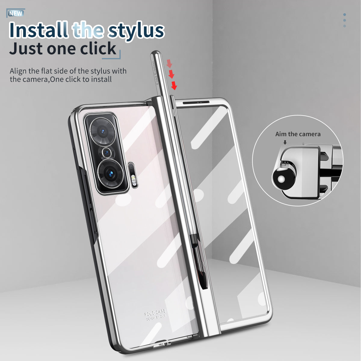 For Honor Magic V Tempered Glass Film Phone Cover Pen Slot Hinge Electroplating Folding PC Case with Stylus Pen