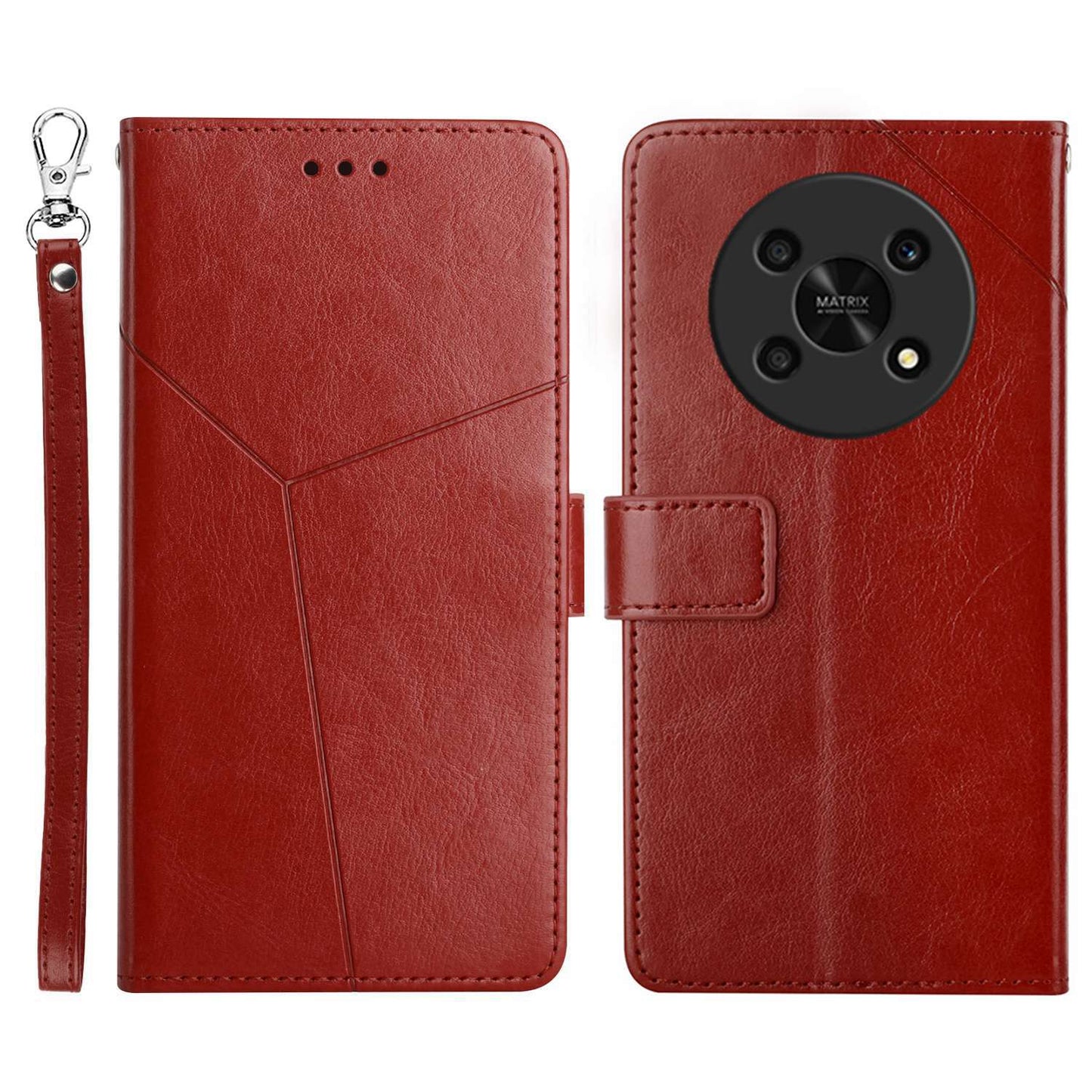 HT01 For Honor Magic 4 Lite 5G Cell Phone Cover Bag PU Leather Y-Shaped Lines Imprinting Wallet Stand Phone Case