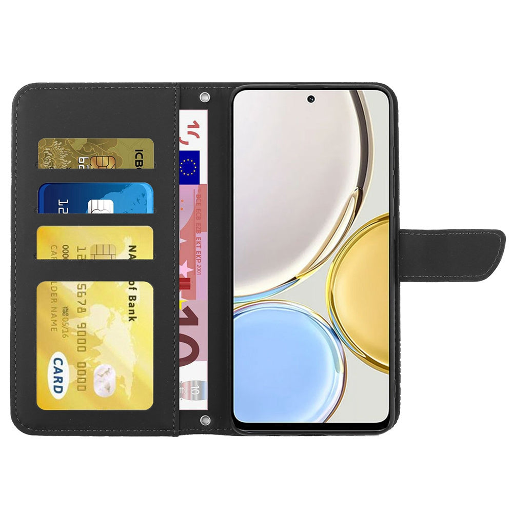 For Honor Magic4 Lite 5G Stand Wallet Case Imprinting Butterfly Flowers Skin-touch PU Leather Phone Cover with Shoulder Strap