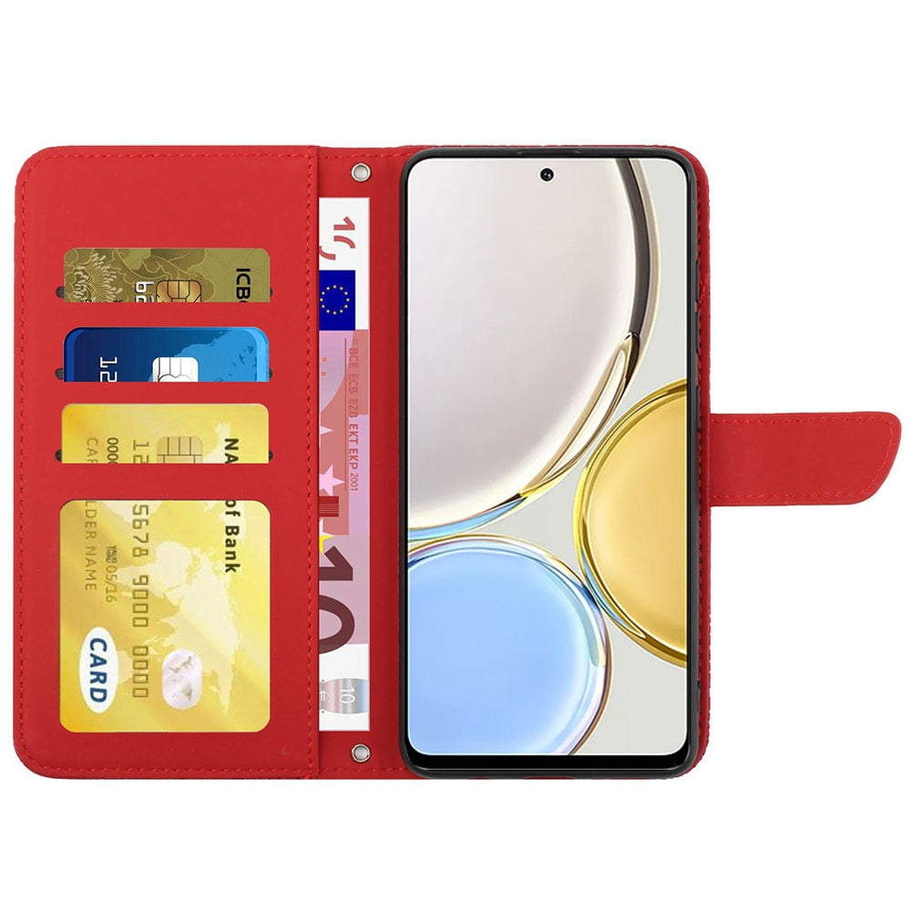 For Honor Magic4 Lite 5G Stand Wallet Case Imprinting Butterfly Flowers Skin-touch PU Leather Phone Cover with Shoulder Strap