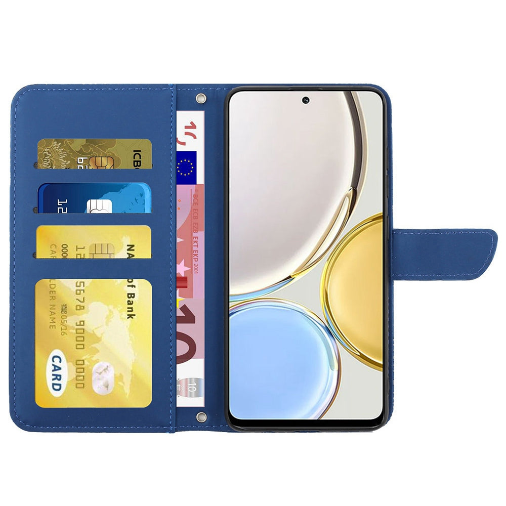 For Honor Magic4 Lite 5G Stand Wallet Case Imprinting Butterfly Flowers Skin-touch PU Leather Phone Cover with Shoulder Strap