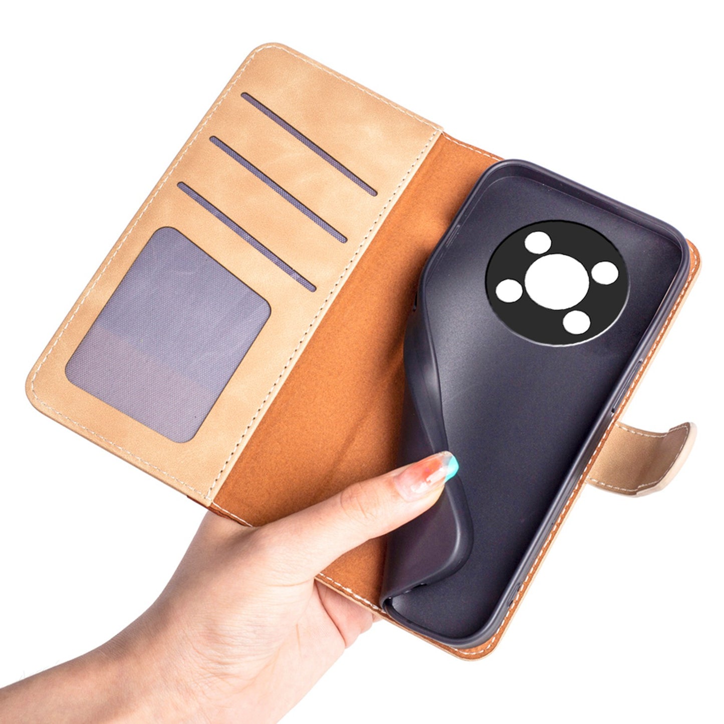 For Honor X30/Magic 4 Lite 5G Color Splicing Design Phone Full-protection Cover PU Leather Stand Wallet Case Shell