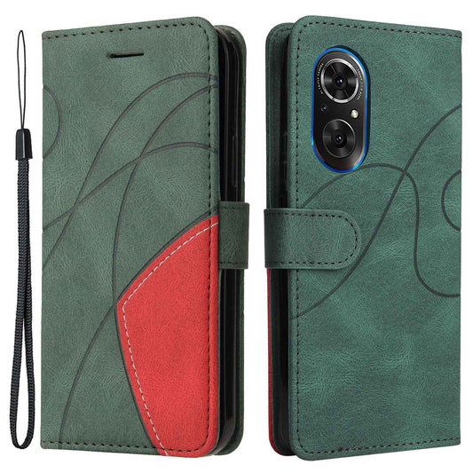 For Huawei nova 9 SE Anti-fall Anti-scratch Dual-color Splicing PU Leather Wallet Function Phone Case Stand Shell with Strap