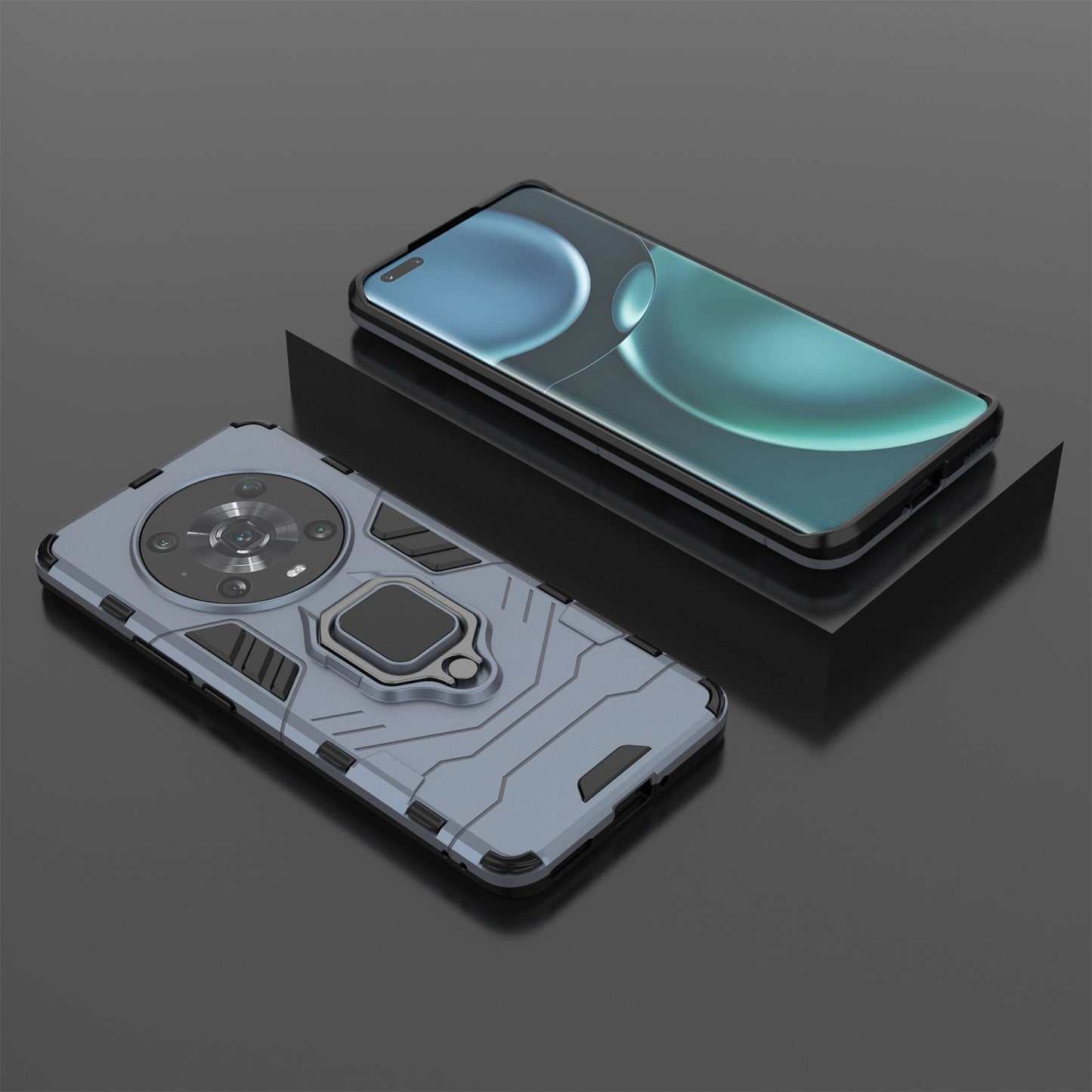 For Honor Magic4 Pro Wear-resistant TPU+PC Phone Case Military Grade Armor Ring Holder Kickstand Back Shell