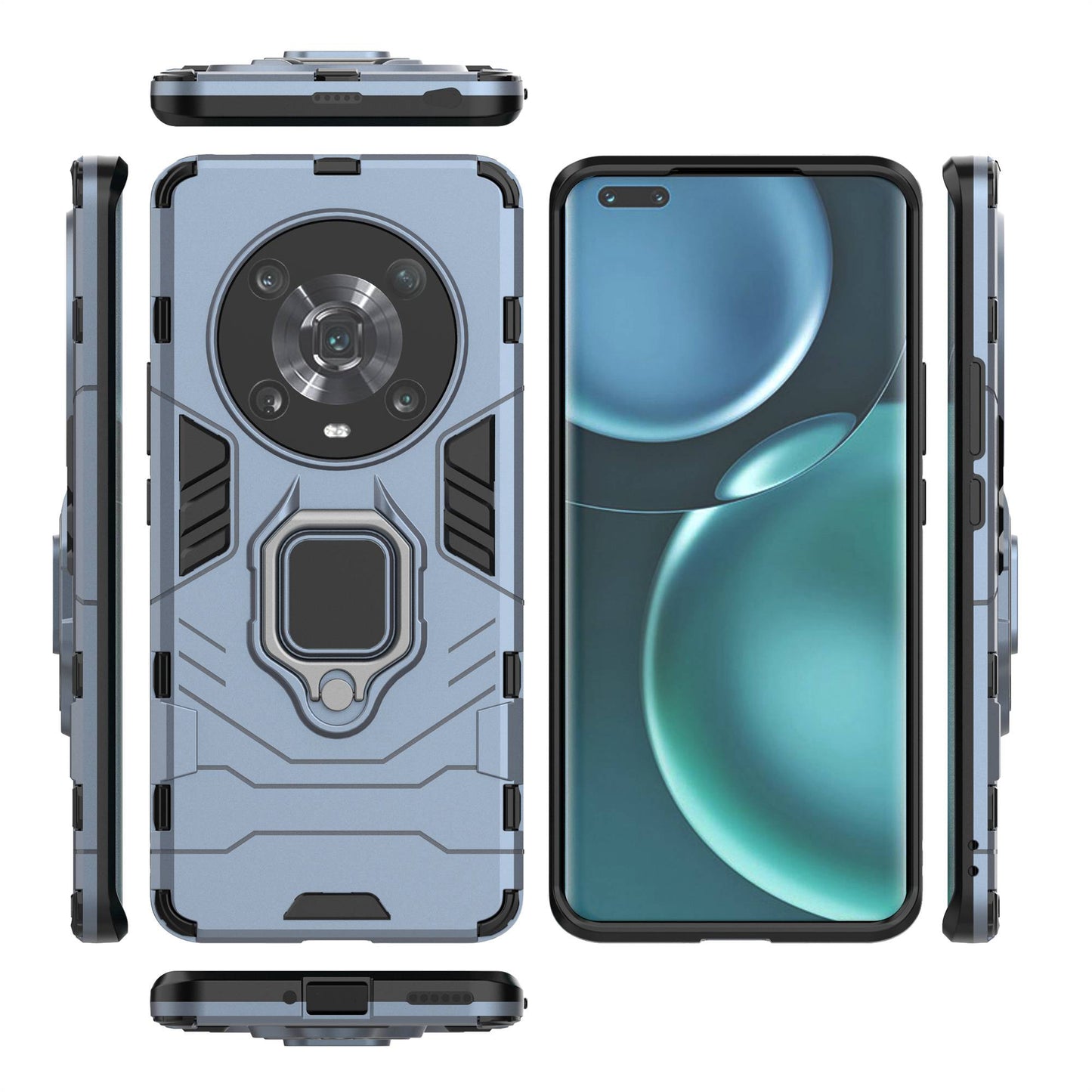 For Honor Magic4 Pro Wear-resistant TPU+PC Phone Case Military Grade Armor Ring Holder Kickstand Back Shell