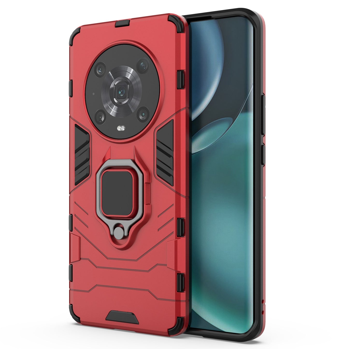 For Honor Magic4 Pro Wear-resistant TPU+PC Phone Case Military Grade Armor Ring Holder Kickstand Back Shell