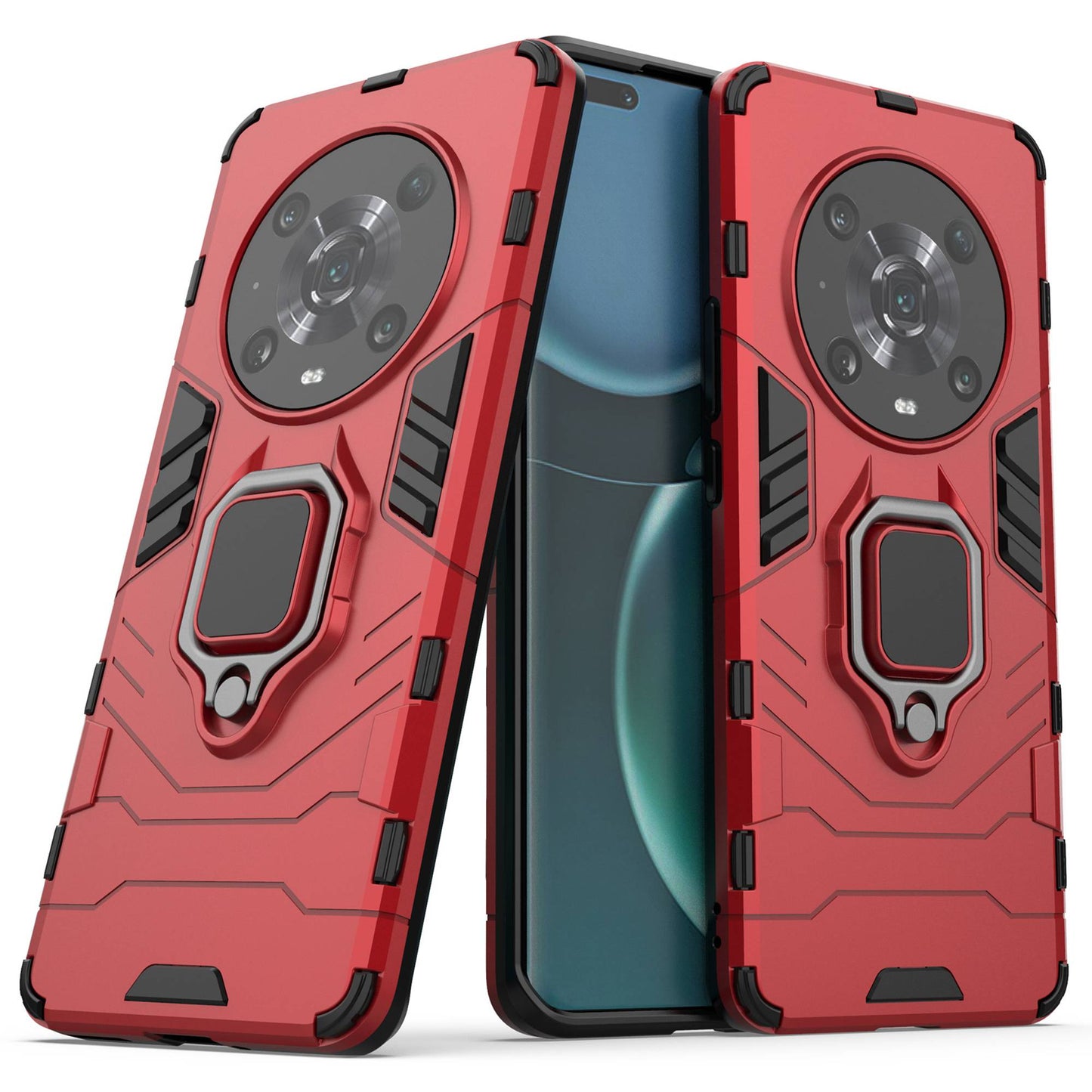 For Honor Magic4 Pro Wear-resistant TPU+PC Phone Case Military Grade Armor Ring Holder Kickstand Back Shell