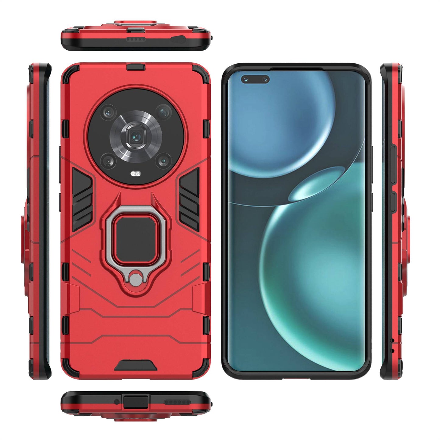 For Honor Magic4 Pro Wear-resistant TPU+PC Phone Case Military Grade Armor Ring Holder Kickstand Back Shell