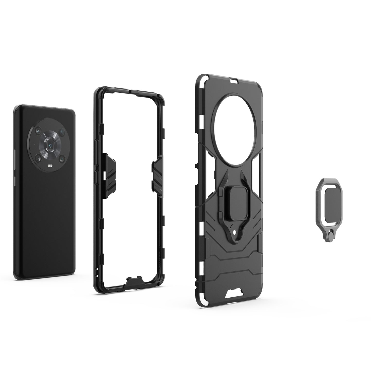 For Honor Magic4 Pro Wear-resistant TPU+PC Phone Case Military Grade Armor Ring Holder Kickstand Back Shell