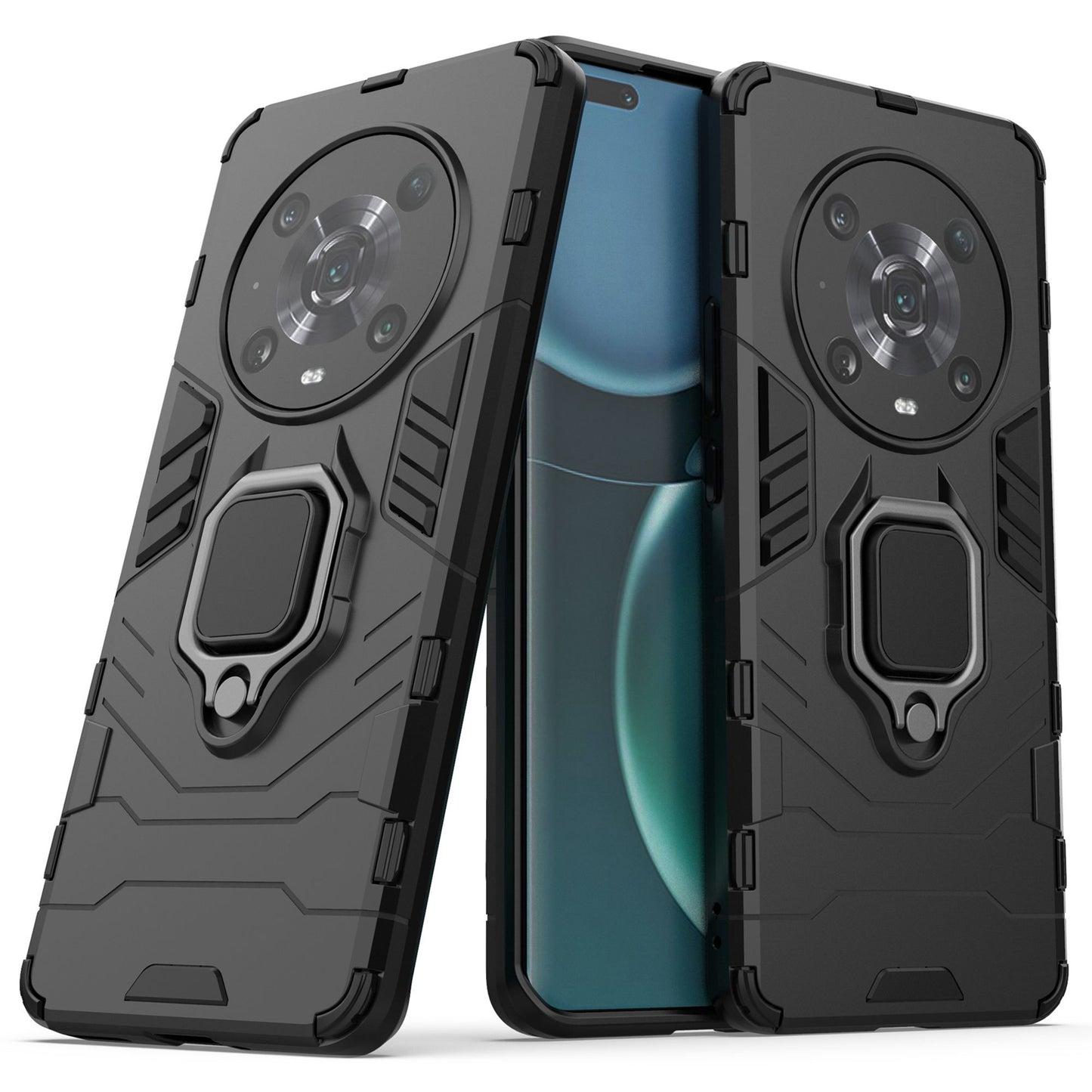 For Honor Magic4 Pro Wear-resistant TPU+PC Phone Case Military Grade Armor Ring Holder Kickstand Back Shell