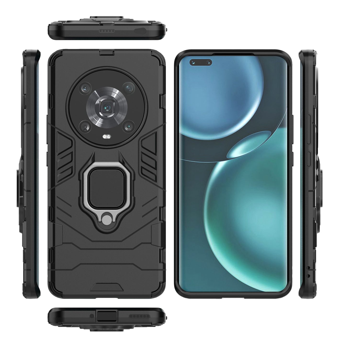 For Honor Magic4 Pro Wear-resistant TPU+PC Phone Case Military Grade Armor Ring Holder Kickstand Back Shell