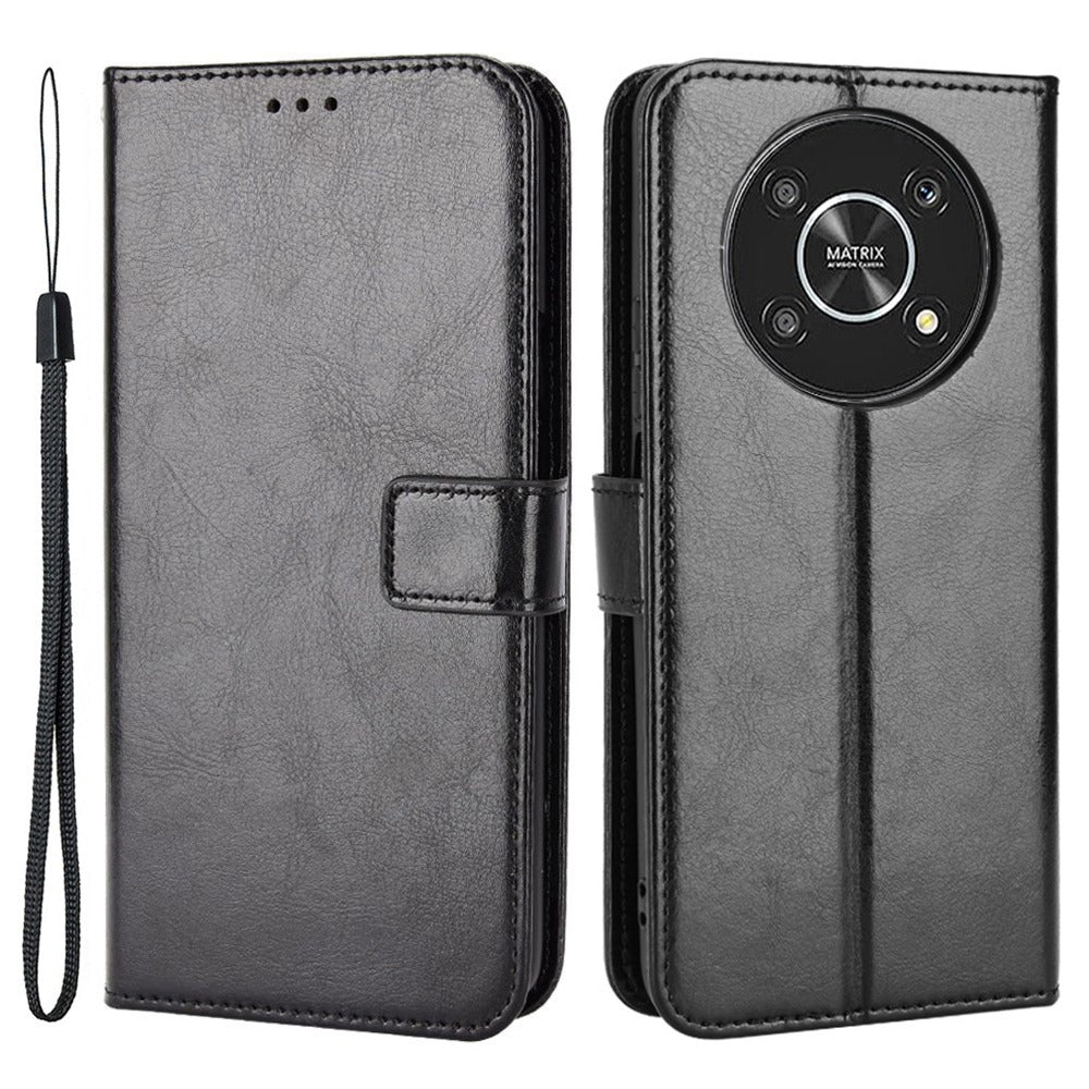 For Honor X9 4G/5G/Magic4 Lite 4G/5G/X30 5G PU Leather Magnetic Case Crazy Horse Texture Inner TPU Anti-Scratch Stand Wallet Cover with Strap
