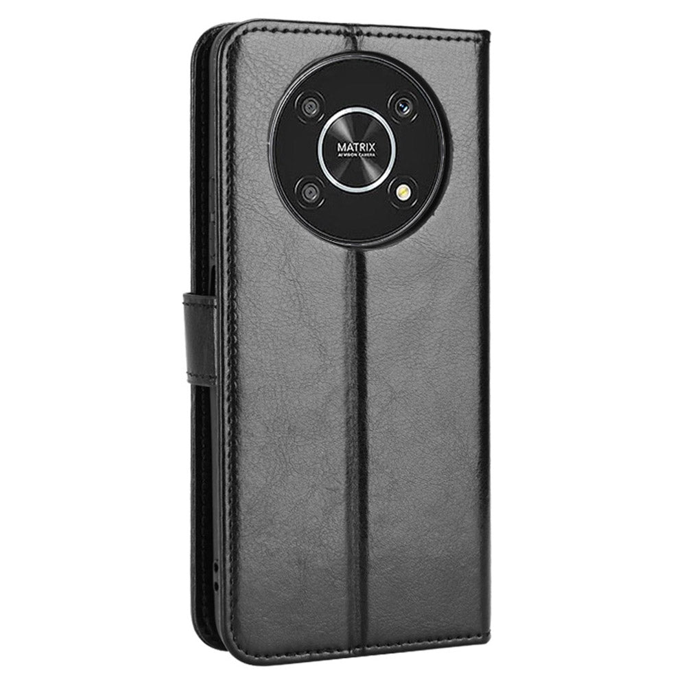 For Honor X9 4G/5G/Magic4 Lite 4G/5G/X30 5G PU Leather Magnetic Case Crazy Horse Texture Inner TPU Anti-Scratch Stand Wallet Cover with Strap