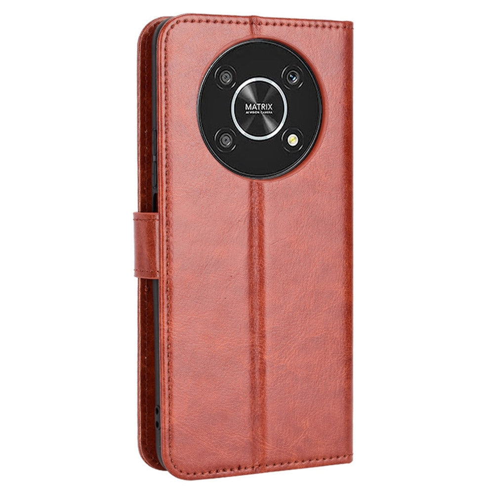 For Honor X9 4G/5G/Magic4 Lite 4G/5G/X30 5G PU Leather Magnetic Case Crazy Horse Texture Inner TPU Anti-Scratch Stand Wallet Cover with Strap