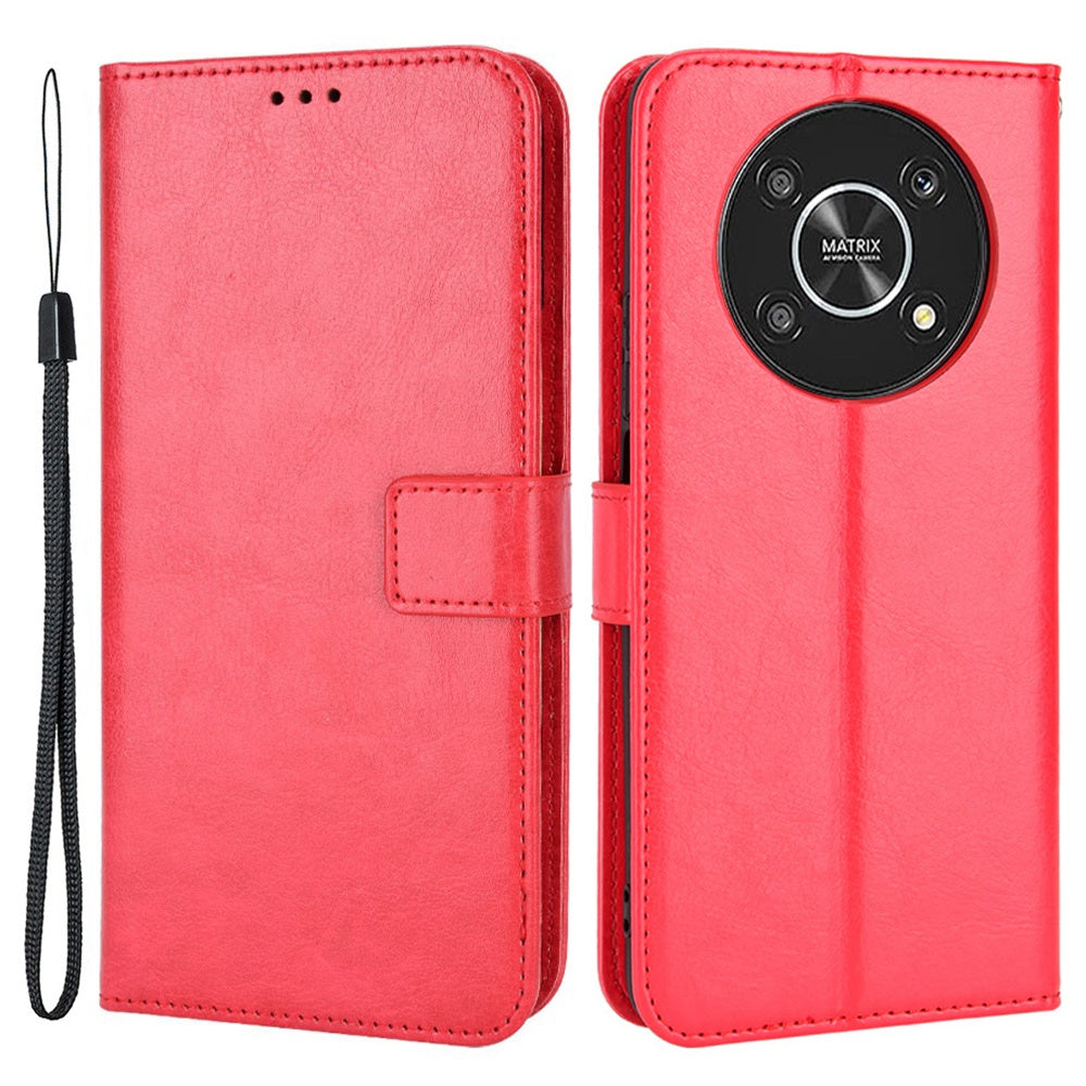 For Honor X9 4G/5G/Magic4 Lite 4G/5G/X30 5G PU Leather Magnetic Case Crazy Horse Texture Inner TPU Anti-Scratch Stand Wallet Cover with Strap