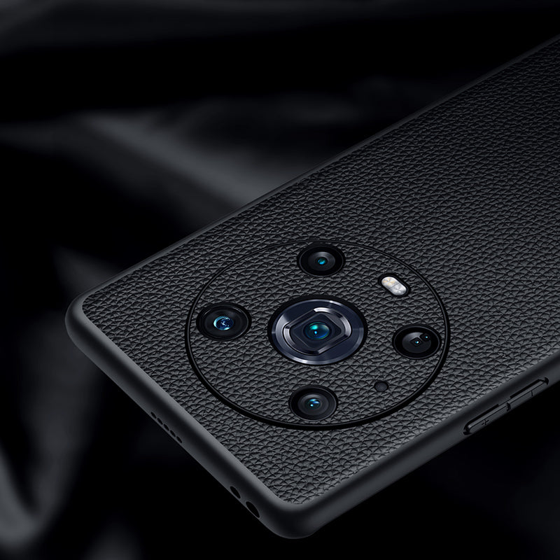 For Honor Magic4 Pro Litchi Texture Non-Slip Case Genuine Cowhide Leather Coated TPU Precise Cutouts Cover