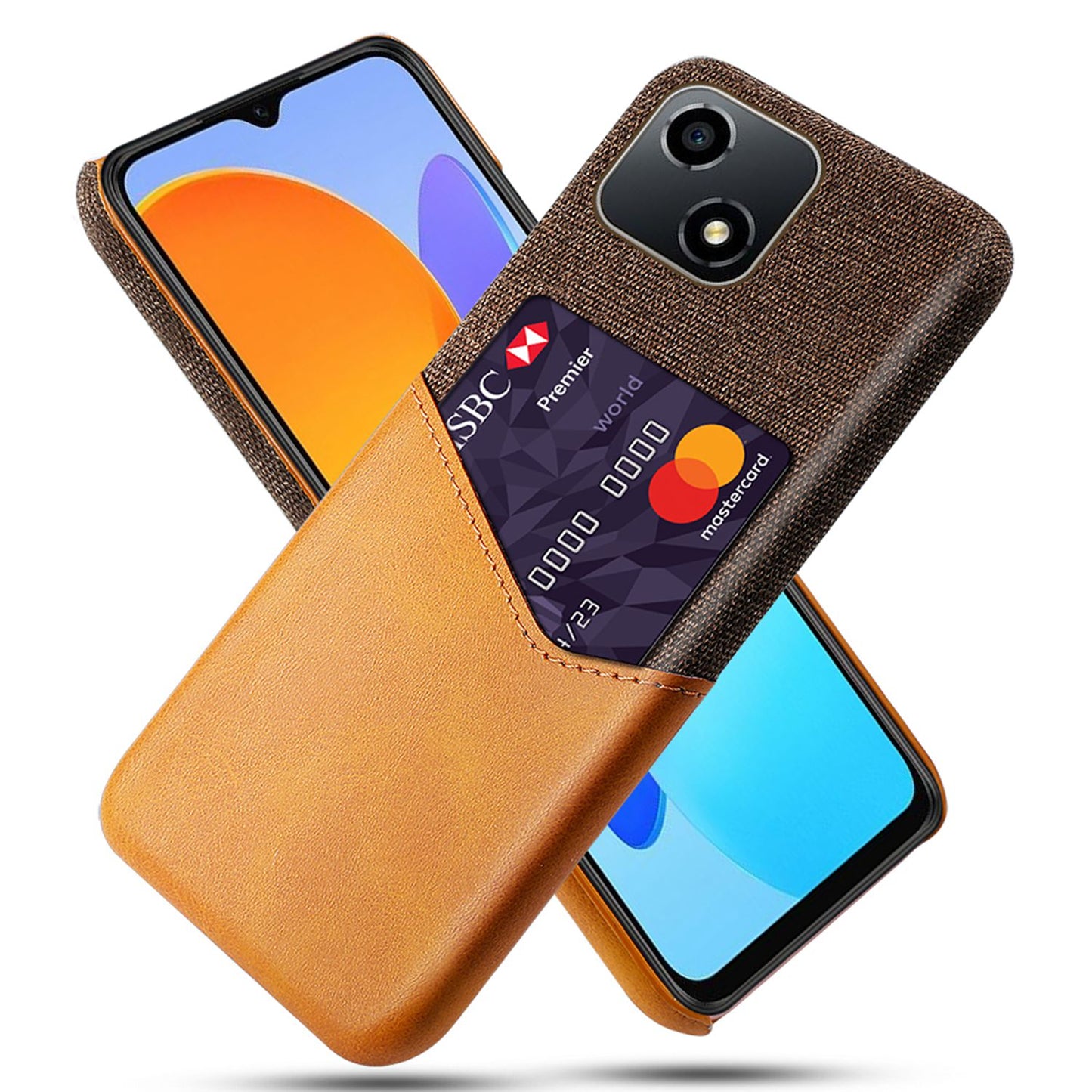 For Honor Play 30 5G Anti-fall Phone Cover Card Holder Shockproof Cloth Texture PU Leather Coated PC Phone Case