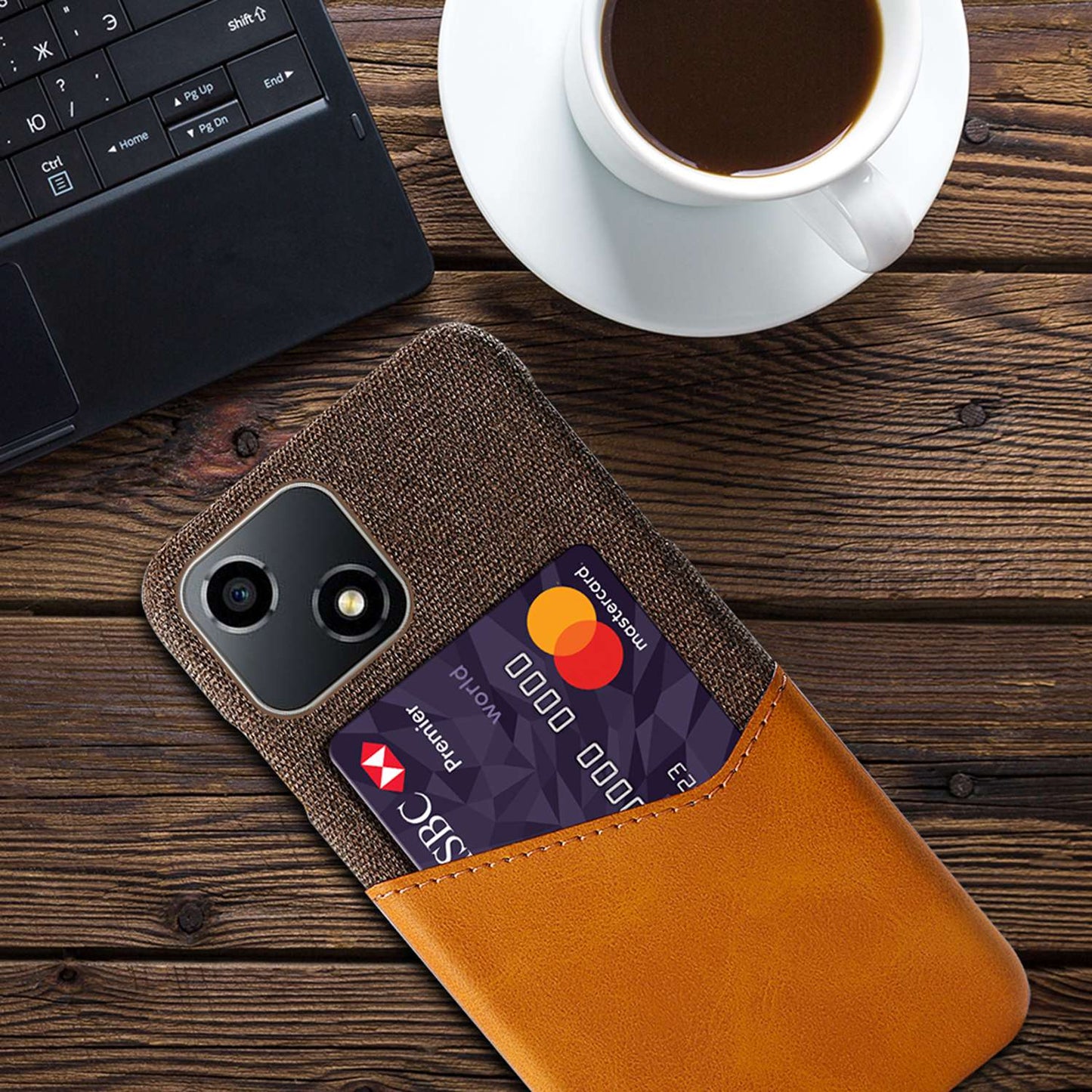 For Honor Play 30 5G Anti-fall Phone Cover Card Holder Shockproof Cloth Texture PU Leather Coated PC Phone Case