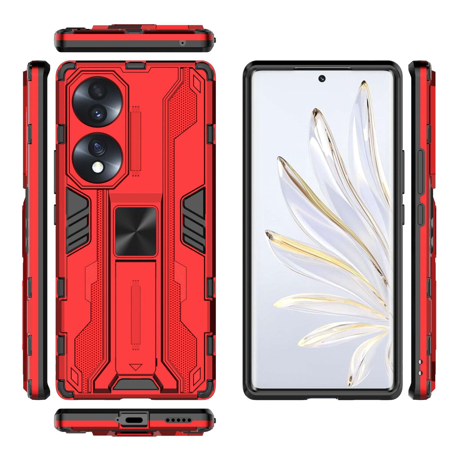 For Honor 70 5G Phone Case Kickstand Hard PC Soft TPU Dual Layer Anti-Slip Rugged Protective Cover