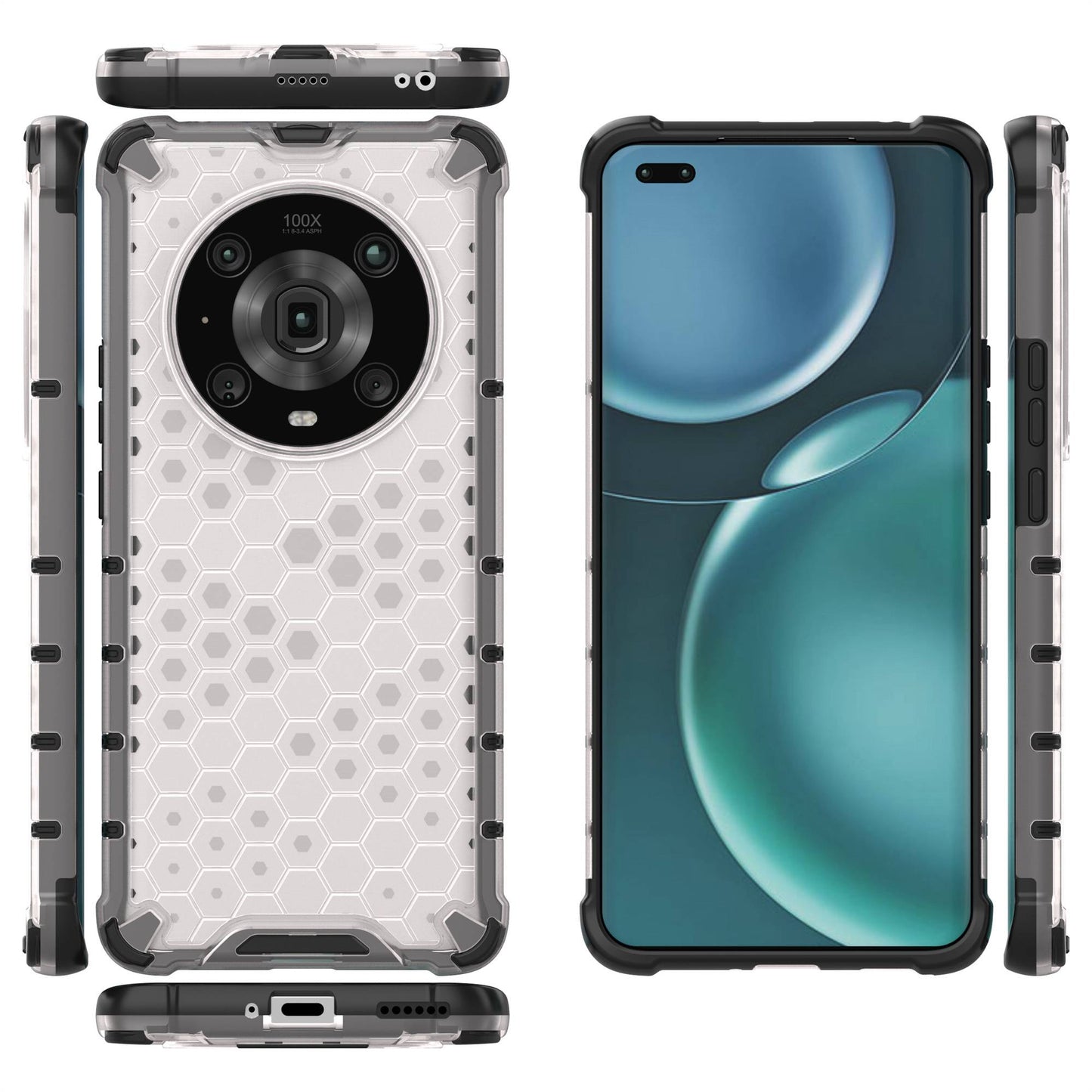 For Honor Magic4 Pro 5G Honeycomb Hybrid Series Heat Dissipation Case Soft TPU + Hard PC Shock-Absorption Phone Cover