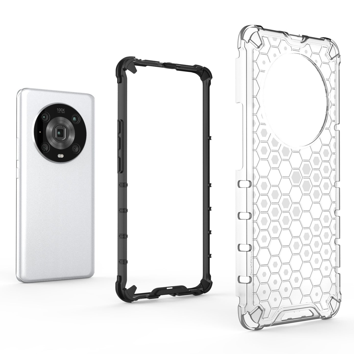 For Honor Magic4 Pro 5G Honeycomb Hybrid Series Heat Dissipation Case Soft TPU + Hard PC Shock-Absorption Phone Cover
