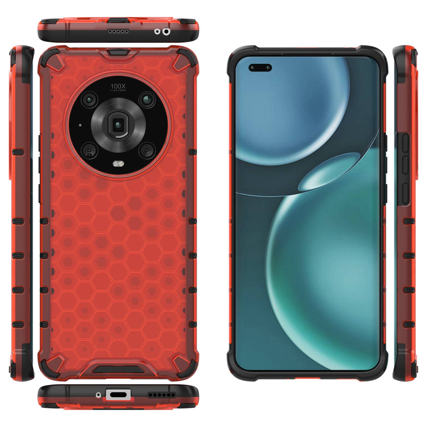 For Honor Magic4 Pro 5G Honeycomb Hybrid Series Heat Dissipation Case Soft TPU + Hard PC Shock-Absorption Phone Cover