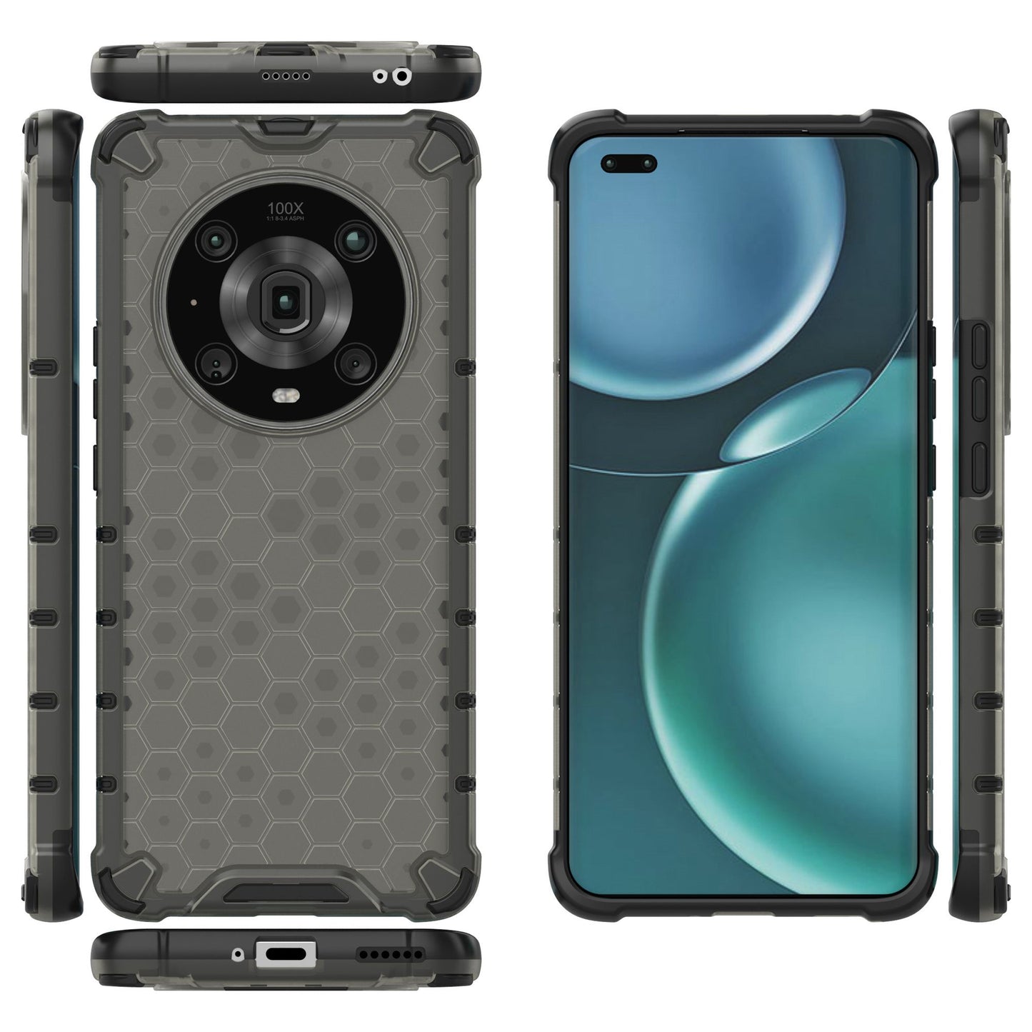 For Honor Magic4 Pro 5G Honeycomb Hybrid Series Heat Dissipation Case Soft TPU + Hard PC Shock-Absorption Phone Cover