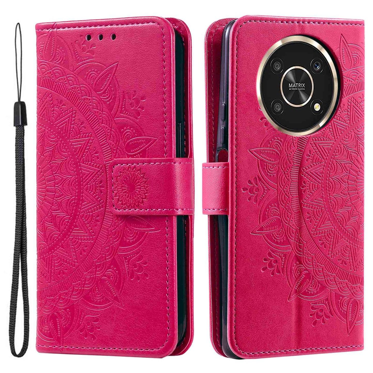 For Honor X30/X9 4G/5G Imprinted Mandala Flower Pattern Wrist Strap Wallet Case PU Leather Stand Feature Flip Cover