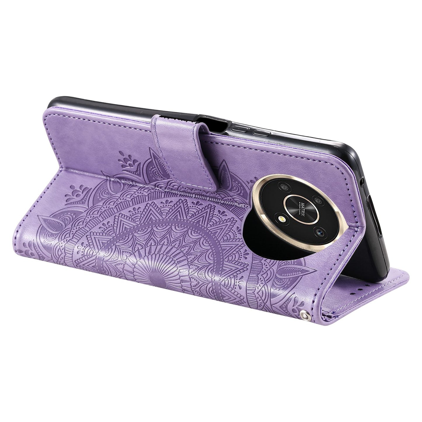 For Honor X30/X9 4G/5G Imprinted Mandala Flower Pattern Wrist Strap Wallet Case PU Leather Stand Feature Flip Cover