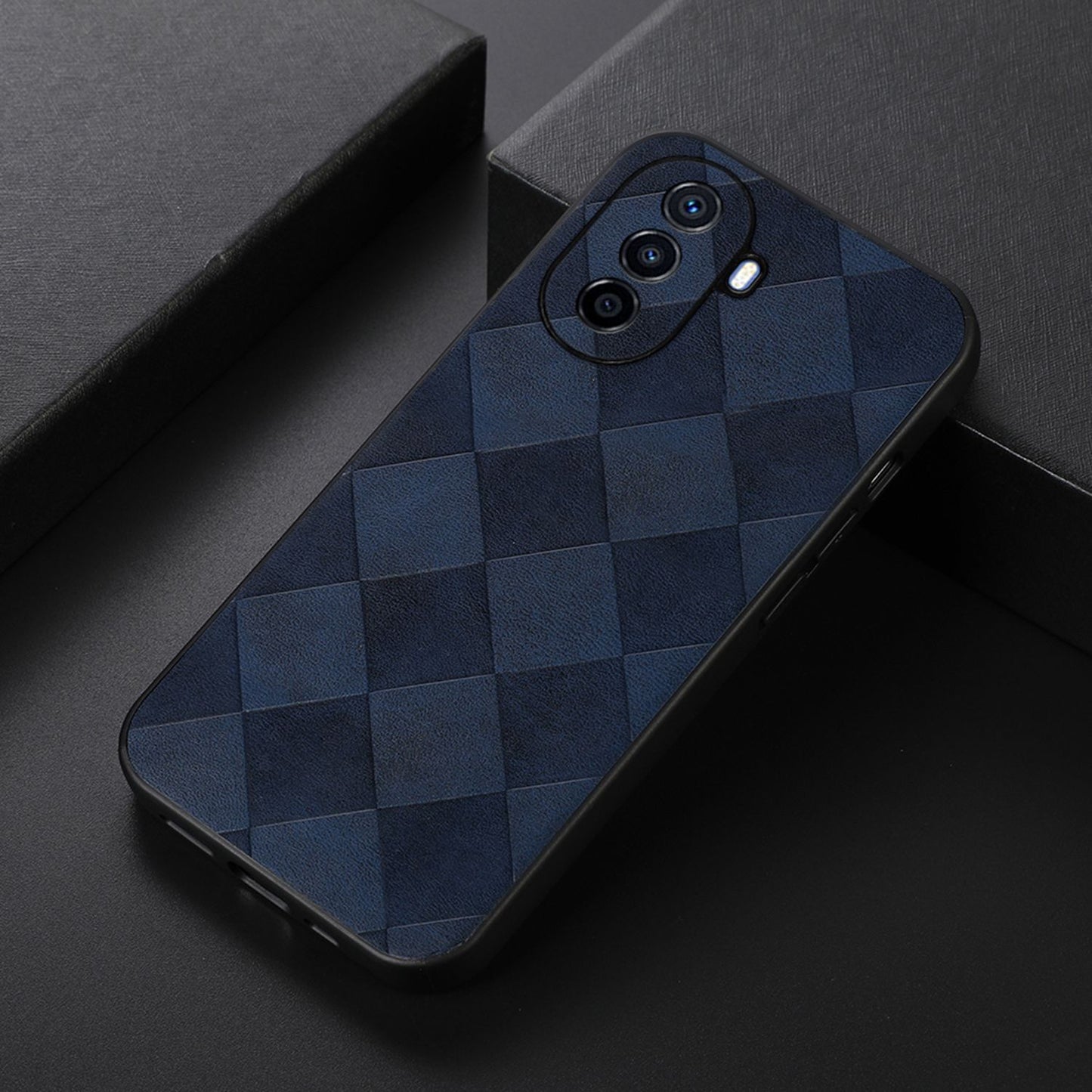 For Huawei Enjoy 50/nova Y70 4G/nova Y70 Plus 4G PU Leather Grid Texture Phone Case Soft TPU Hard PC Hybrid Shockproof Cover