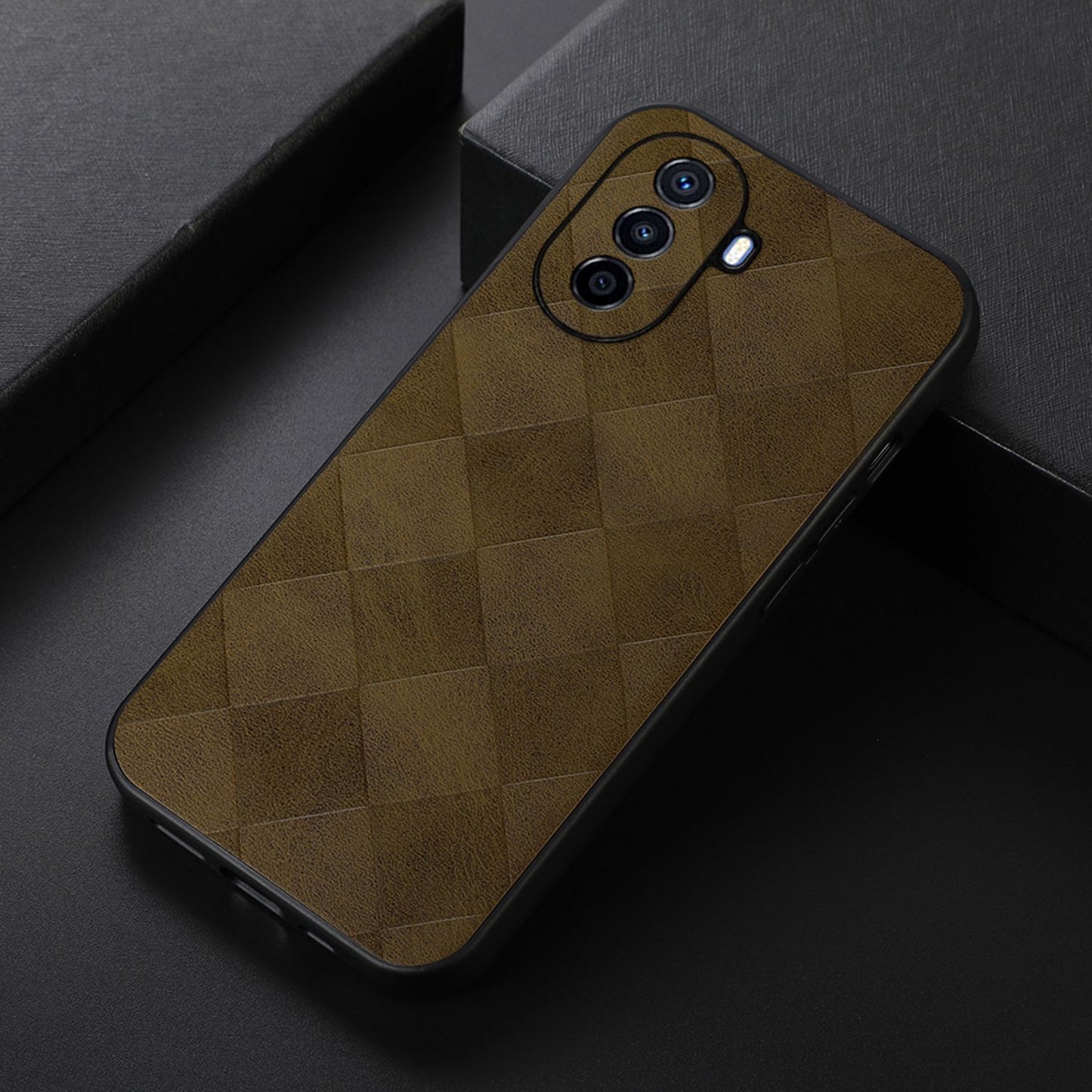 For Huawei Enjoy 50/nova Y70 4G/nova Y70 Plus 4G PU Leather Grid Texture Phone Case Soft TPU Hard PC Hybrid Shockproof Cover