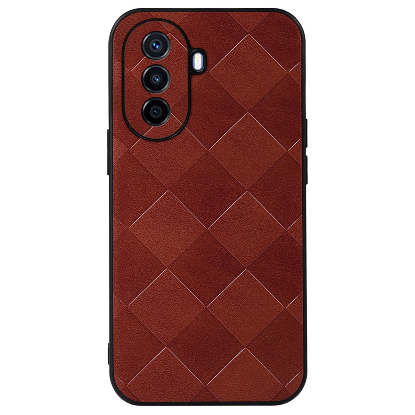 For Huawei Enjoy 50/nova Y70 4G/nova Y70 Plus 4G PU Leather Grid Texture Phone Case Soft TPU Hard PC Hybrid Shockproof Cover