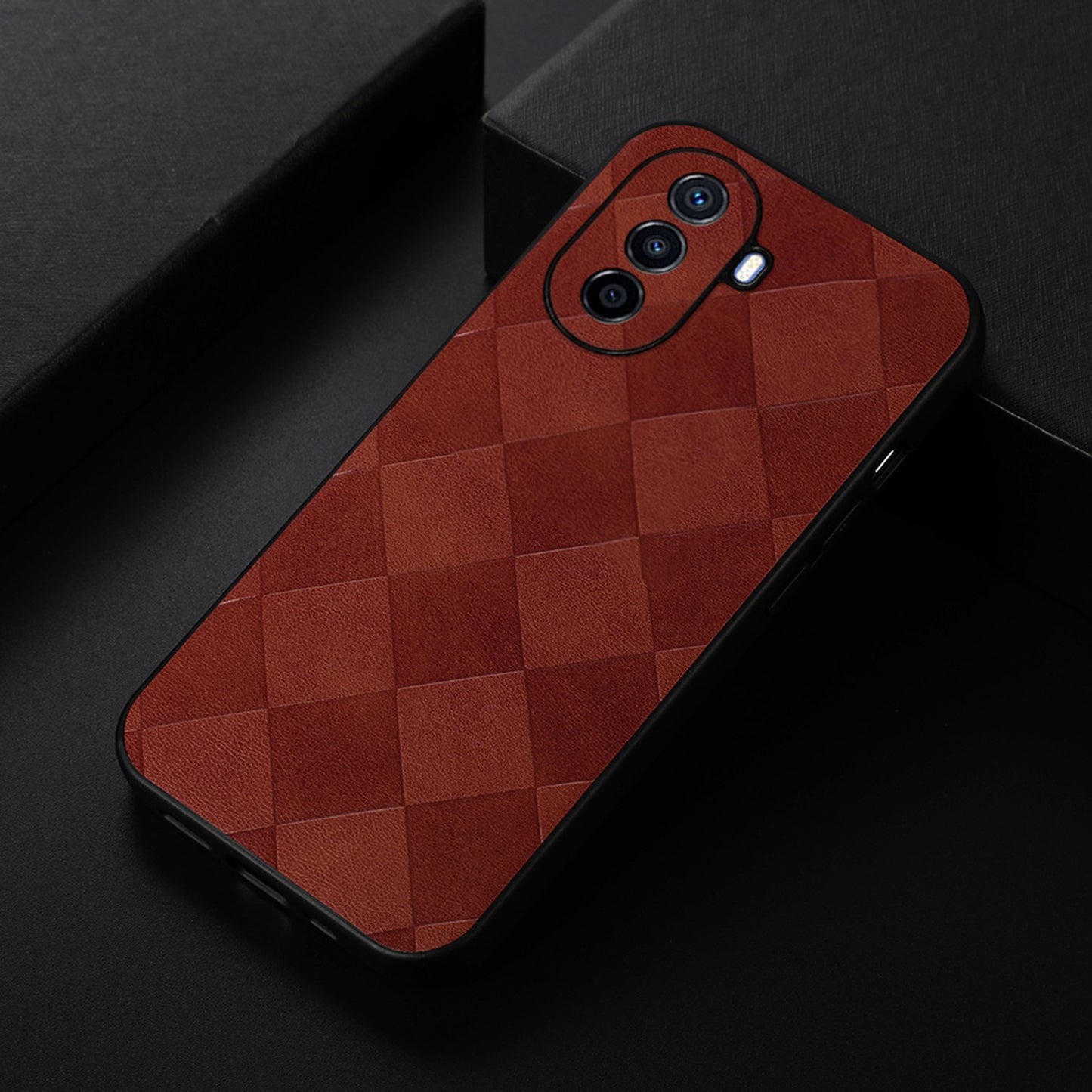 For Huawei Enjoy 50/nova Y70 4G/nova Y70 Plus 4G PU Leather Grid Texture Phone Case Soft TPU Hard PC Hybrid Shockproof Cover