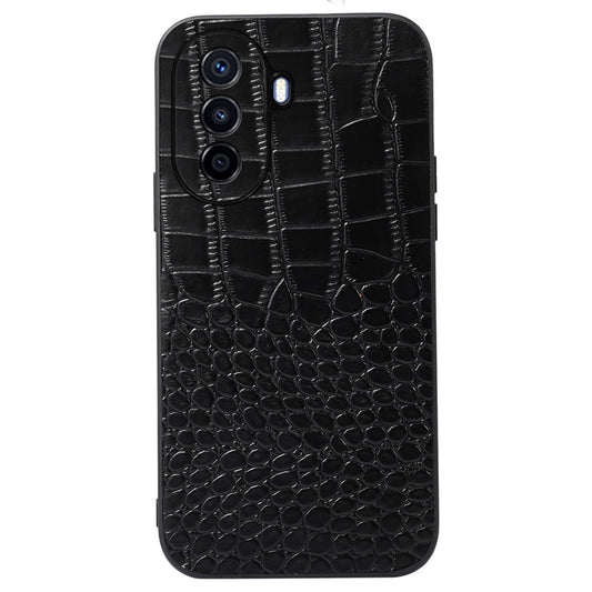 For Huawei Enjoy 50/nova Y70 4G/nova Y70 Plus 4G Crocodile Texture Genuine Cowhide Leather Coating Case Leather Soft TPU Hard PC Protection Phone Cover
