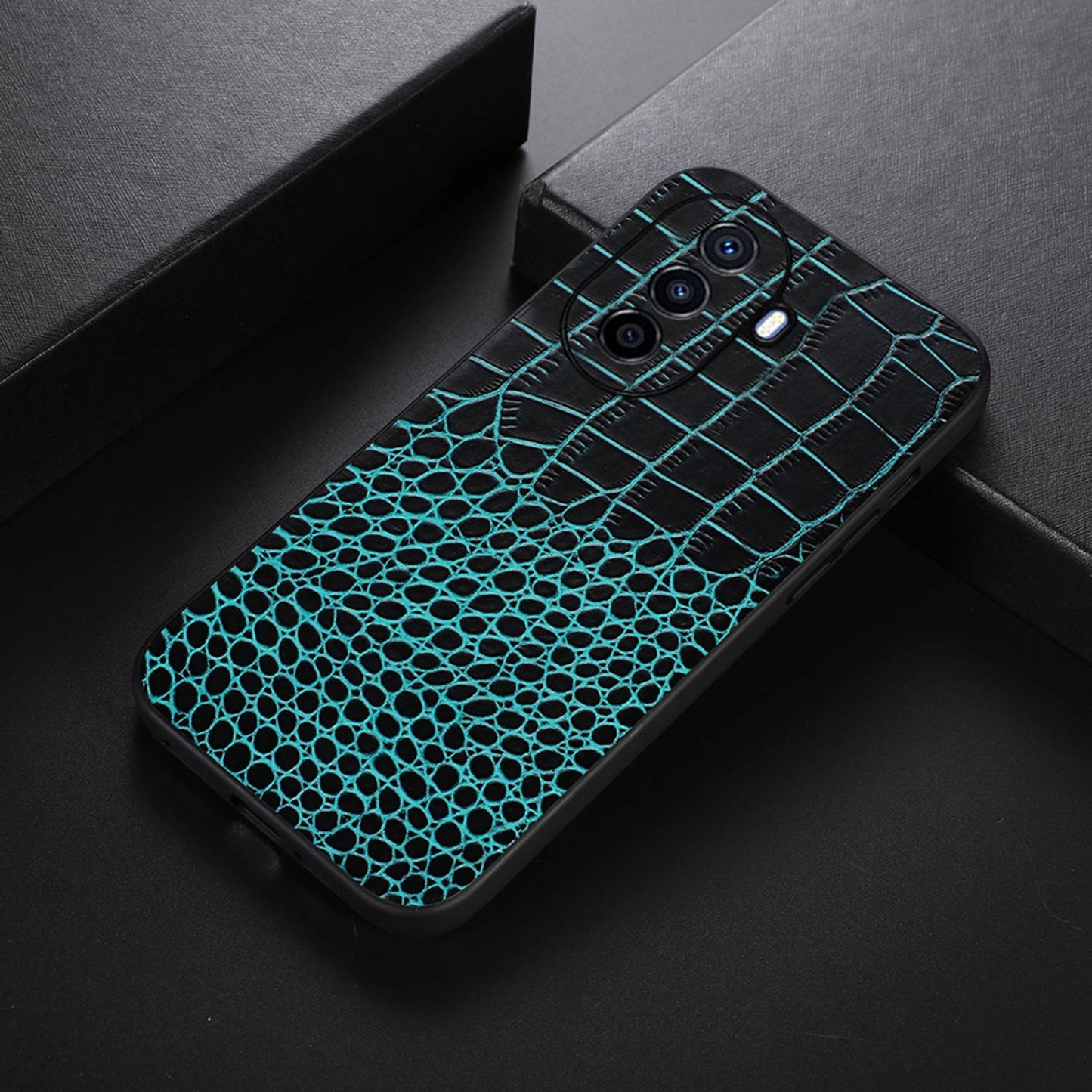 For Huawei Enjoy 50/nova Y70 4G/nova Y70 Plus 4G Crocodile Texture Genuine Cowhide Leather Coating Case Leather Soft TPU Hard PC Protection Phone Cover